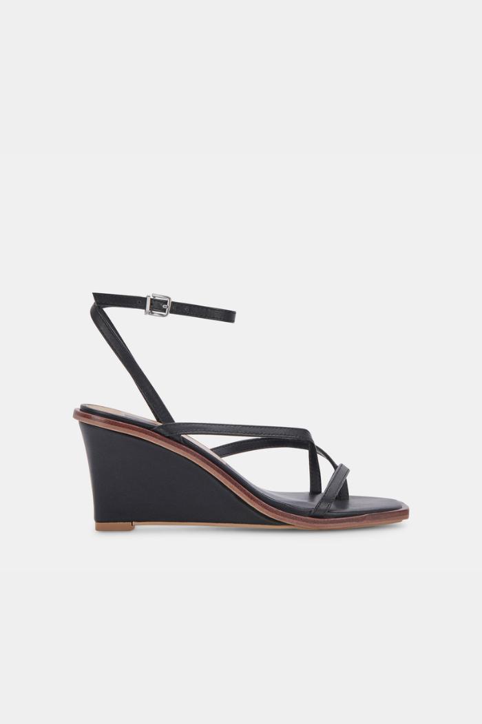 Gemini Wedges - Black Leather Product Image