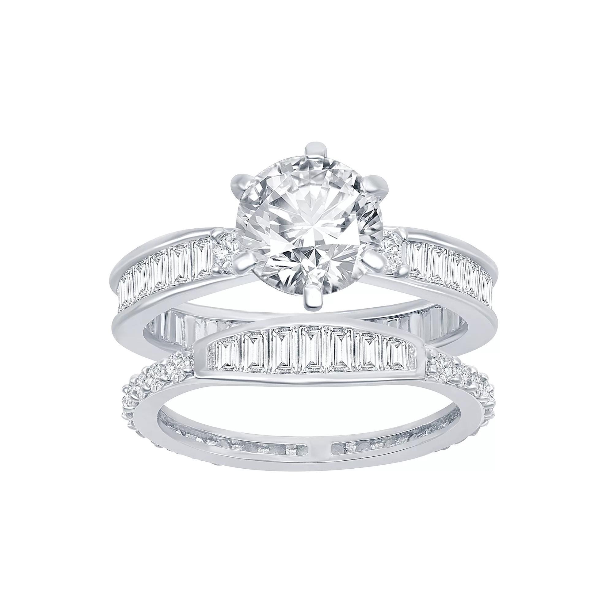 Sterling Silver Cubic Zirconia Baguette Engagement Ring Set, Women's, Size: 9 Product Image