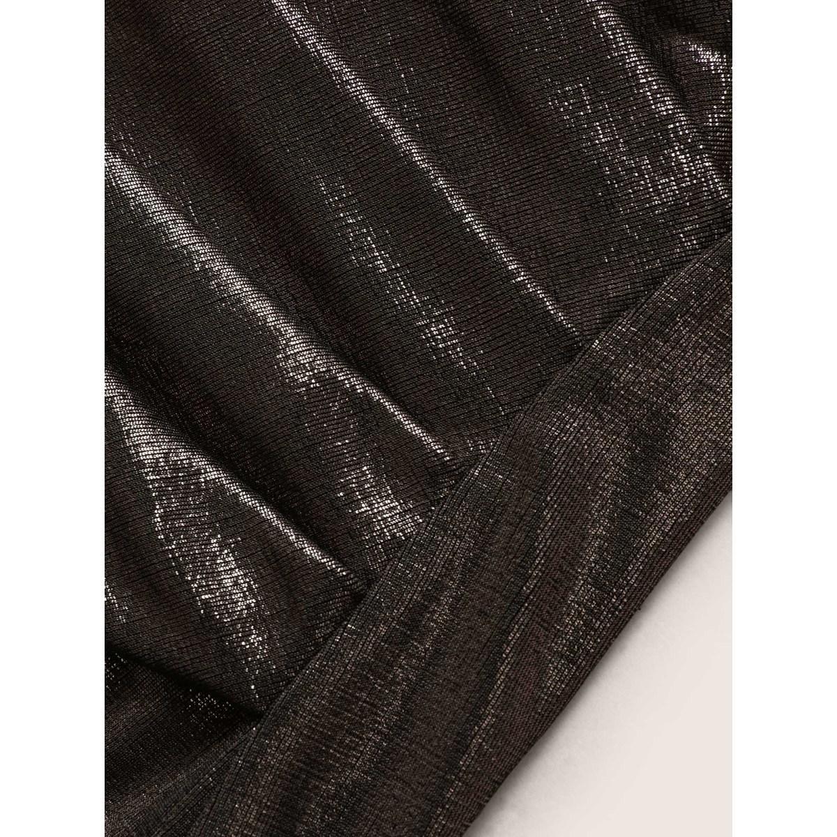 Plus Size High Stretch Overlap Collar Silk Pleated Dress Silver Women Cocktail Overlap Collar Sleeveless Curvy BloomChic 28/5X Product Image