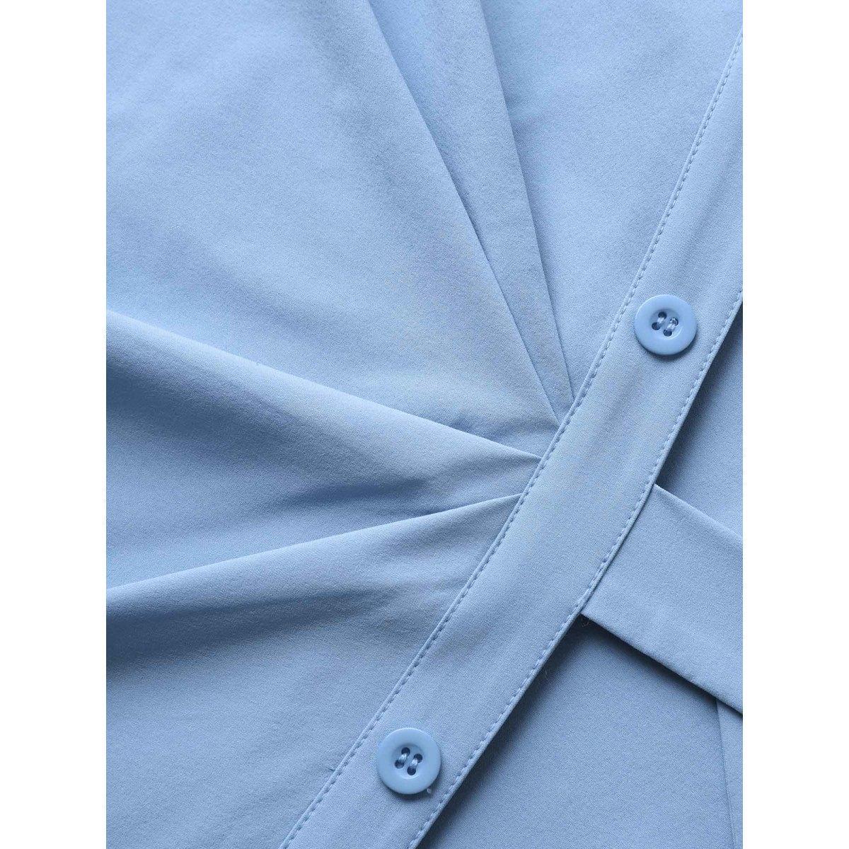 Plus Size Woven Knotted Solid Shirt Dress Stone Women Shirt collar Short sleeve Curvy BloomChic 14-16/1X Product Image