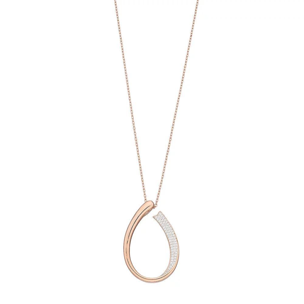Sterling Silver Cubic Zirconia Teardrop Pendant Necklace, Women's, 14k Rose Gold Over Product Image