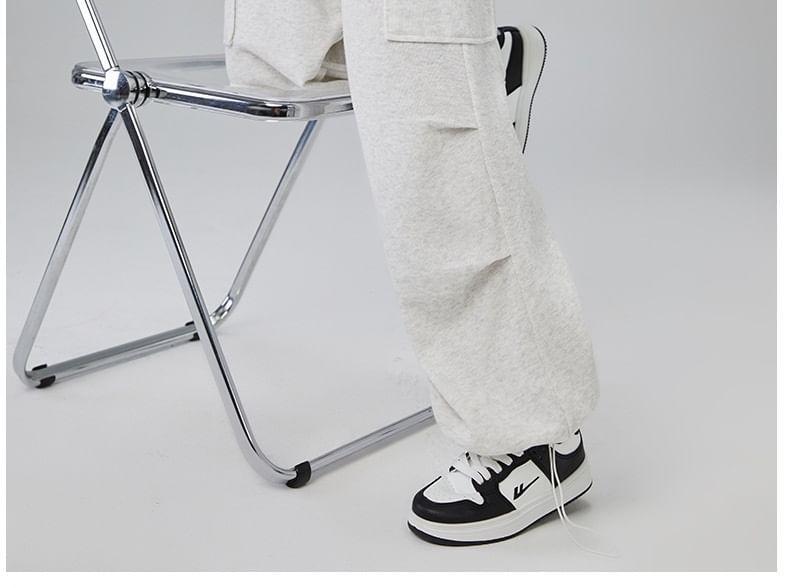 High Rise Plain Ruched Wide Leg Cargo Sweatpants Product Image
