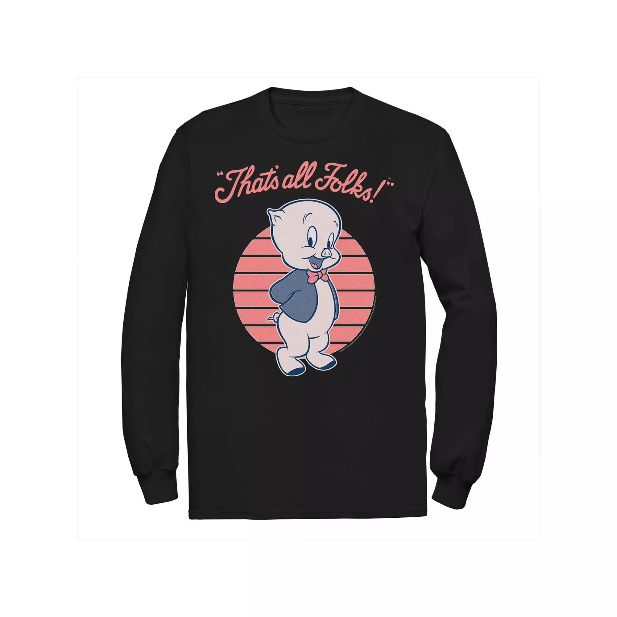 Men's Looney Tunes Porky Pig That's All Folks Tee, Size: Small, Black Product Image