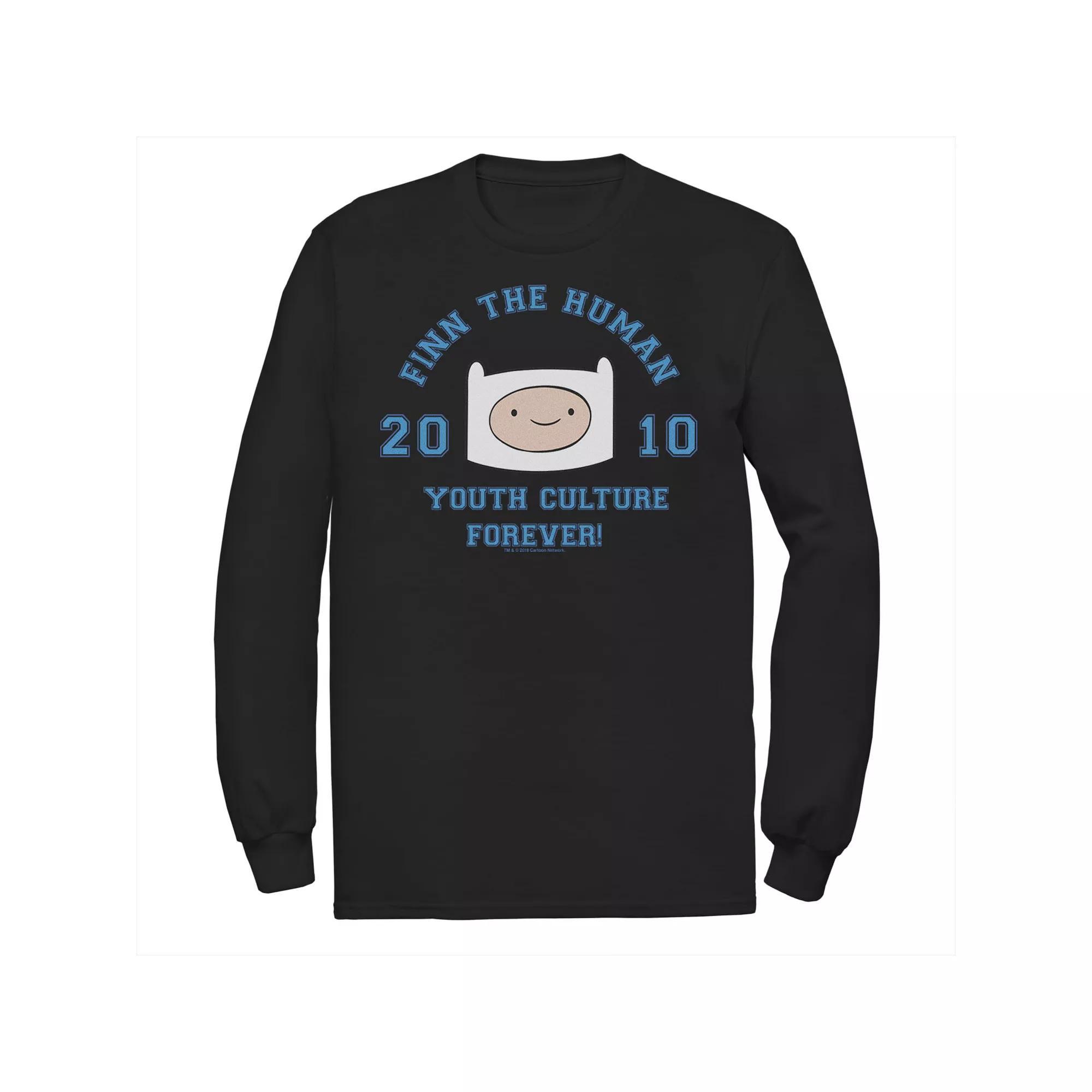 Men's Adventure Time Finn The Human Youth Culture Forever Long Sleeve Tee, Size: Small, Black Product Image