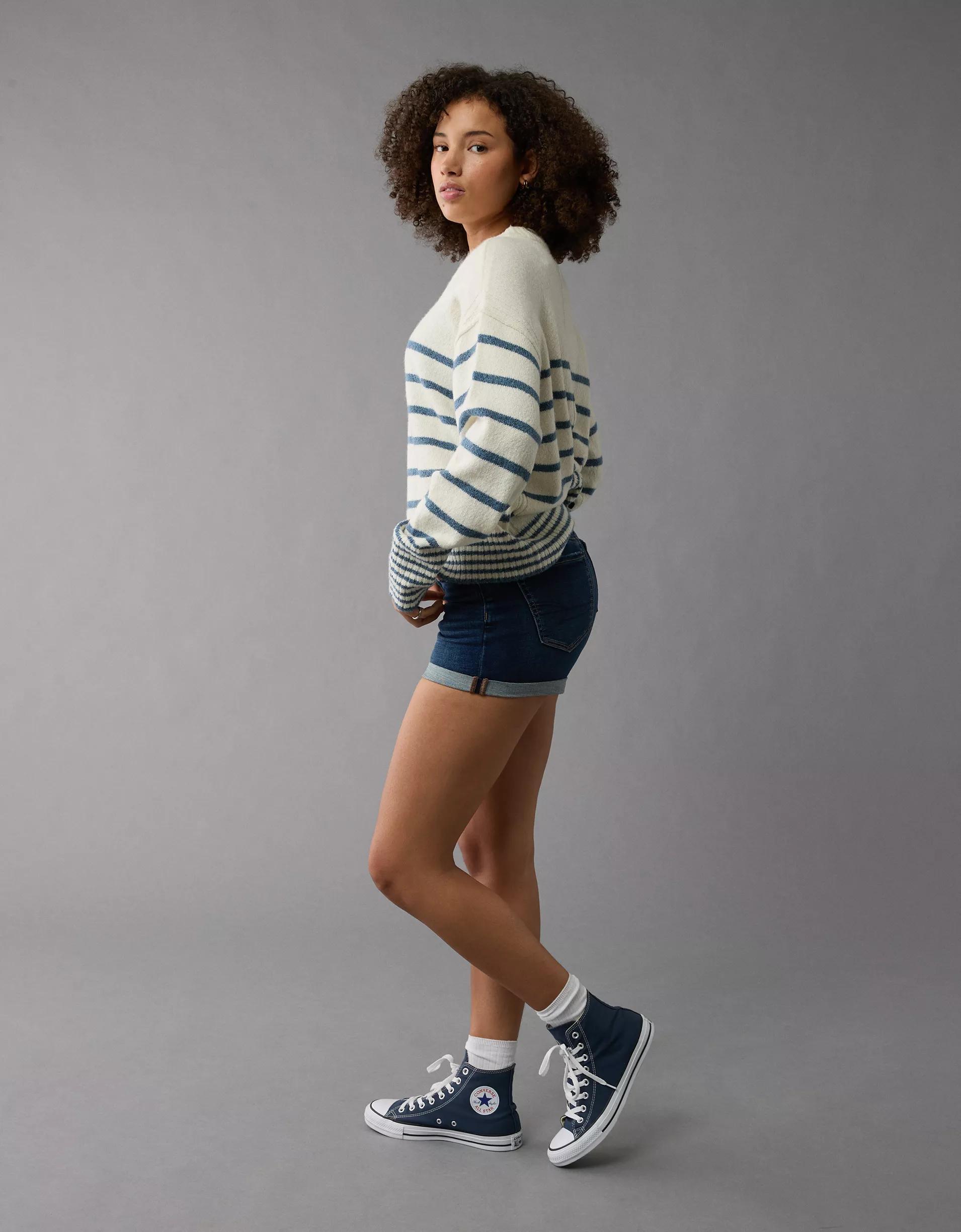 AE Next Level Curvy Low-Rise Denim Midi Short Product Image