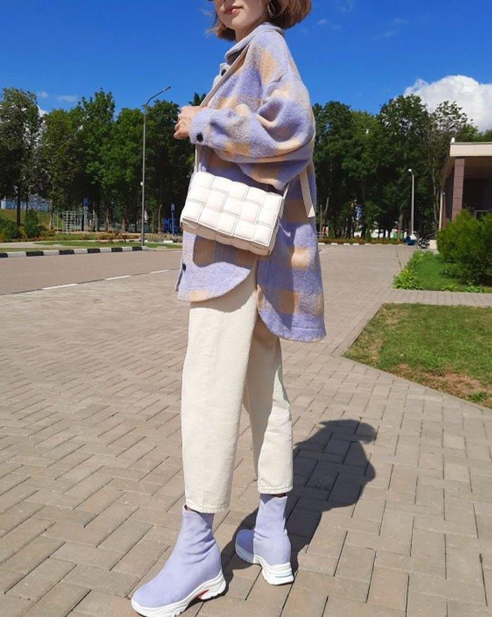 Single-breasted Plaid Loose Coat Product Image