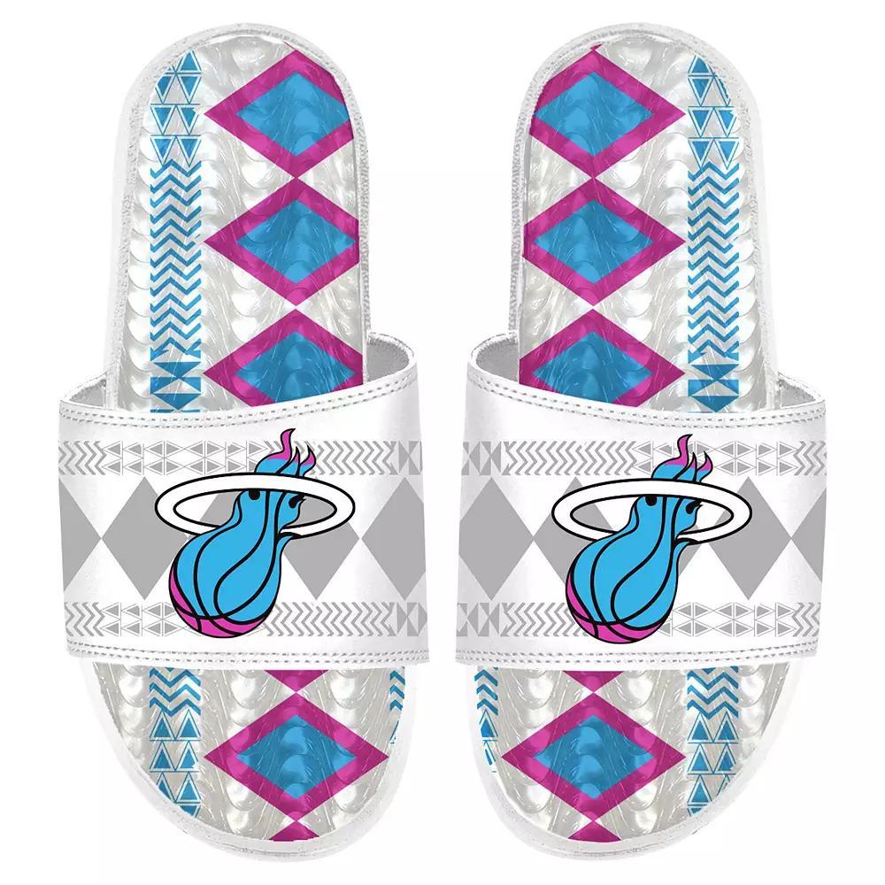 Men's ISlide White Miami Heat Shooting Touch Rwanda Pattern Gel Slide Sandals, Size: 12 Product Image