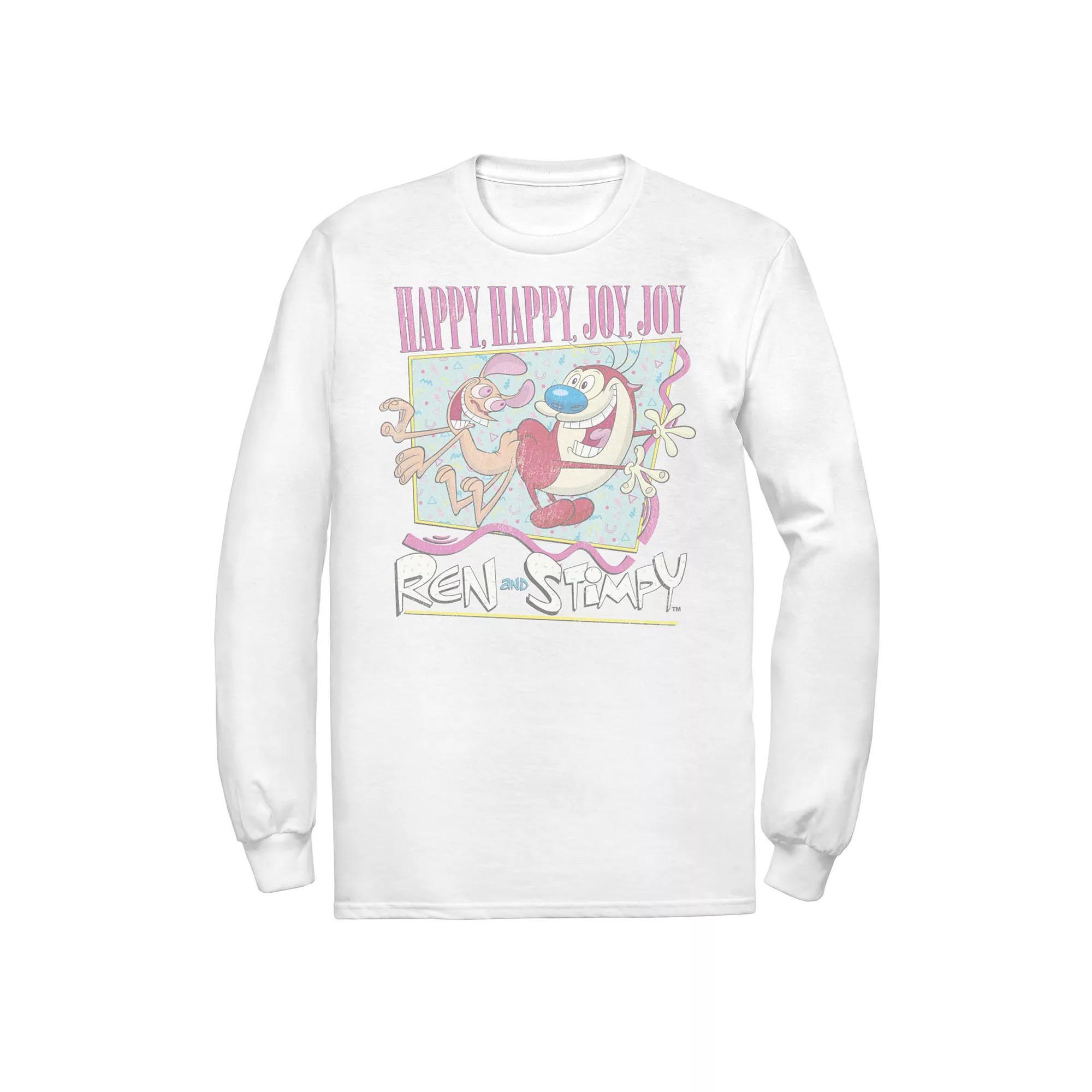 Men's Ren & Stimpy 90's Style Long Sleeve Tee, Size: Medium, White Product Image