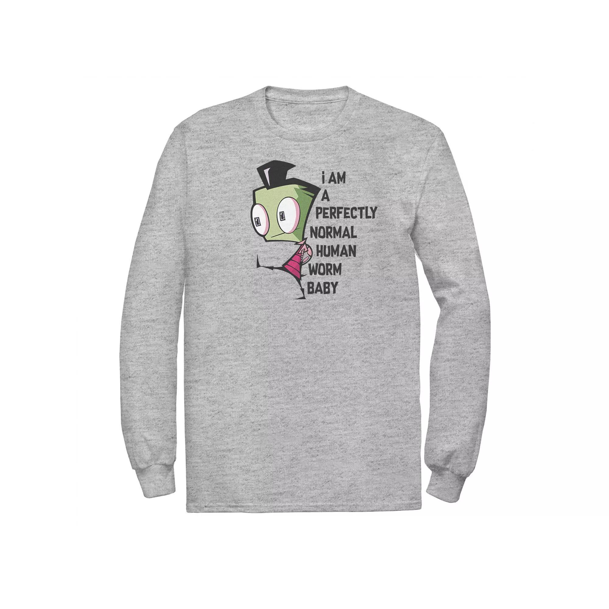 Men's Nickelodeon Invader Zim And Gir Watercolor Portrait Logo Long Sleeve Graphic Tee, Size: Medium, Athletic Grey Product Image
