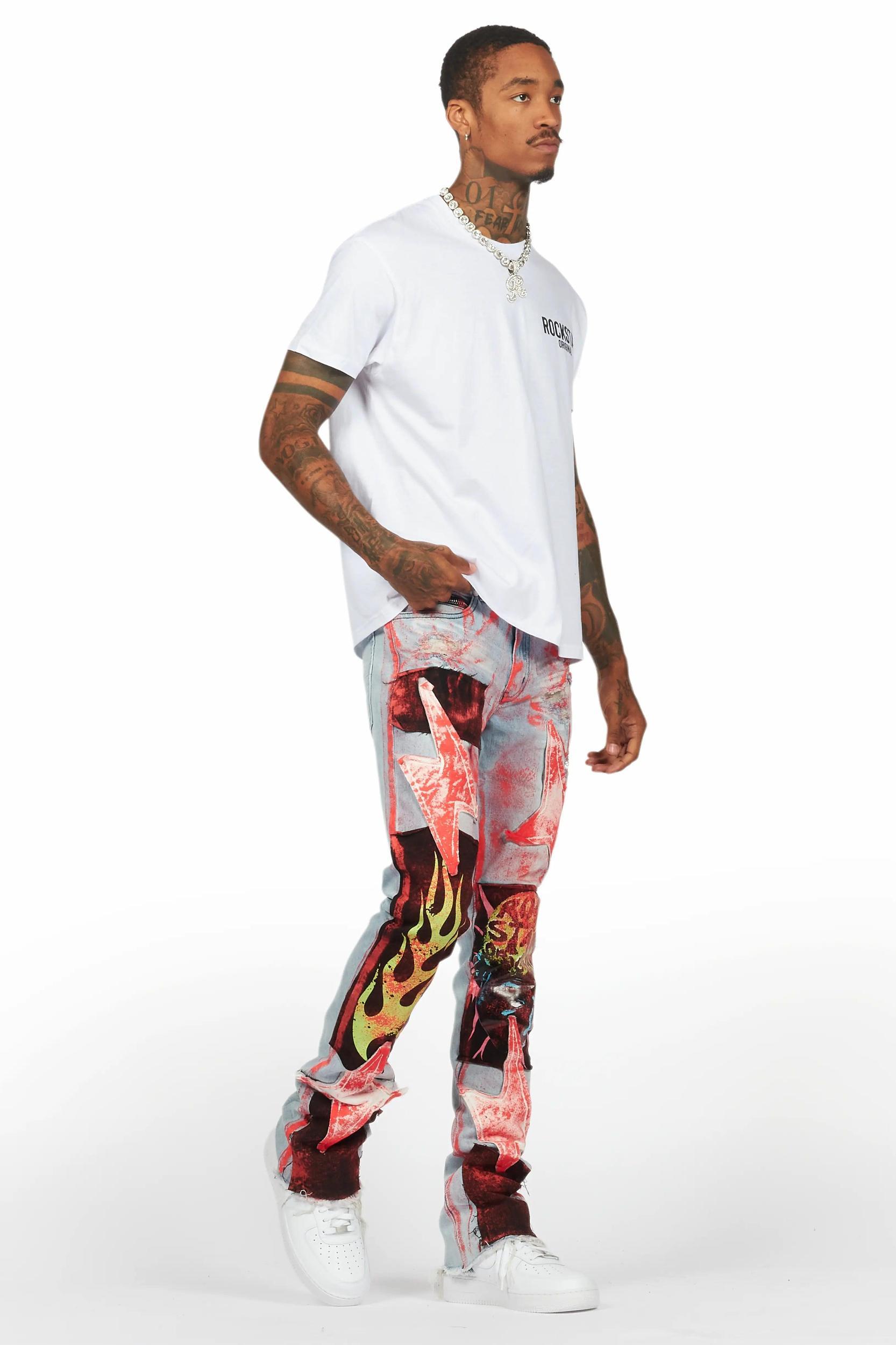 Edge Blue/Red Roller Paint Stacked Flare Jean Male Product Image