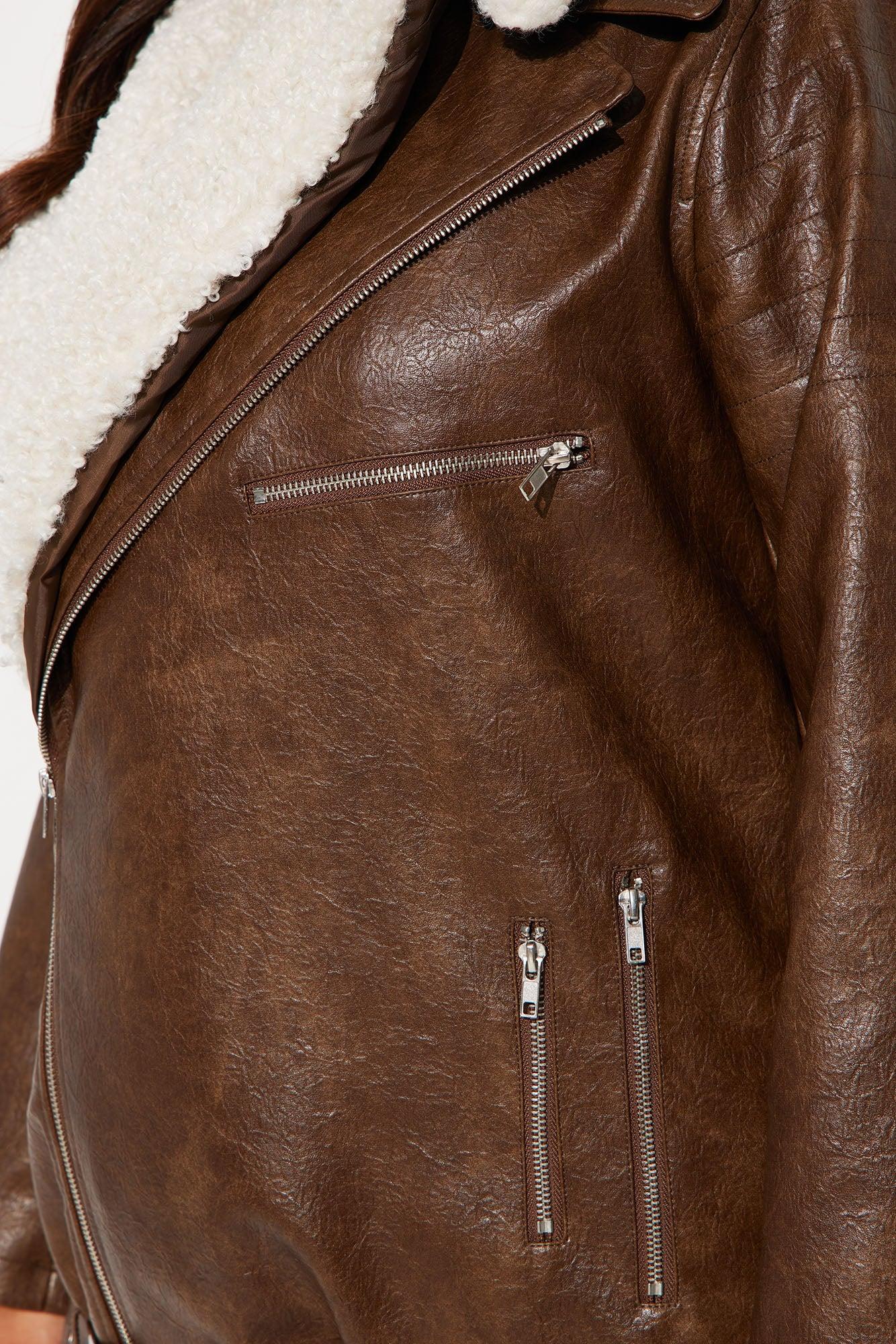 Bet On It Oversized Washed Moto Jacket - Brown Product Image