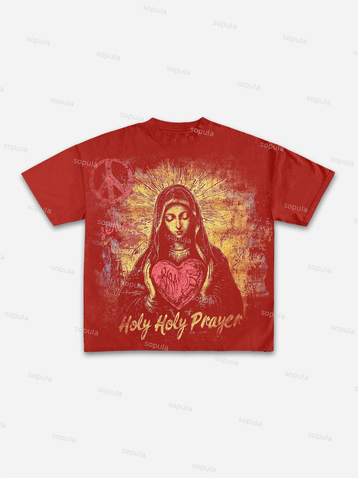 Vintage Holy Prayer Old Graphic Cotton T-shirt Product Image