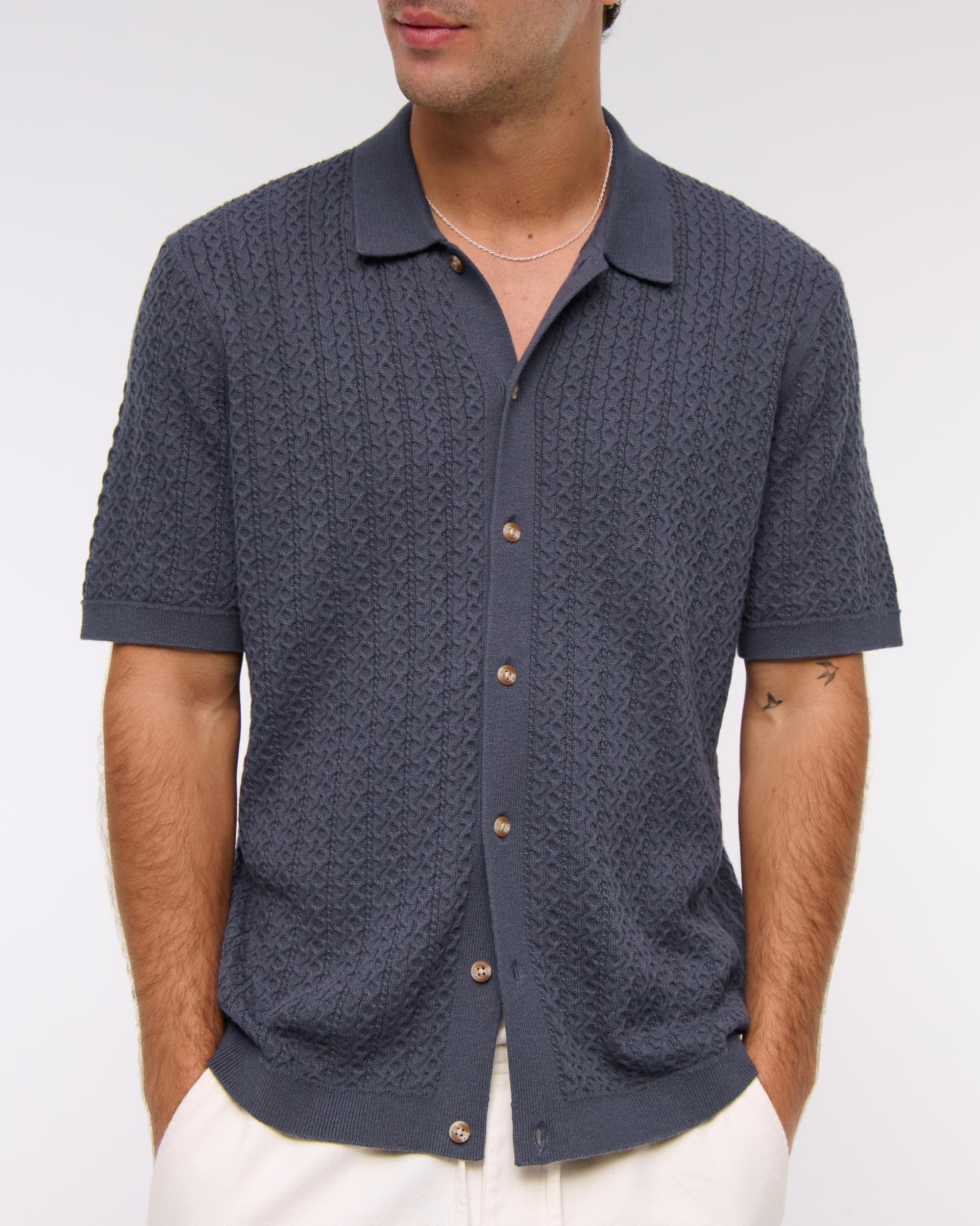 Cable Button-Through Sweater Polo Product Image