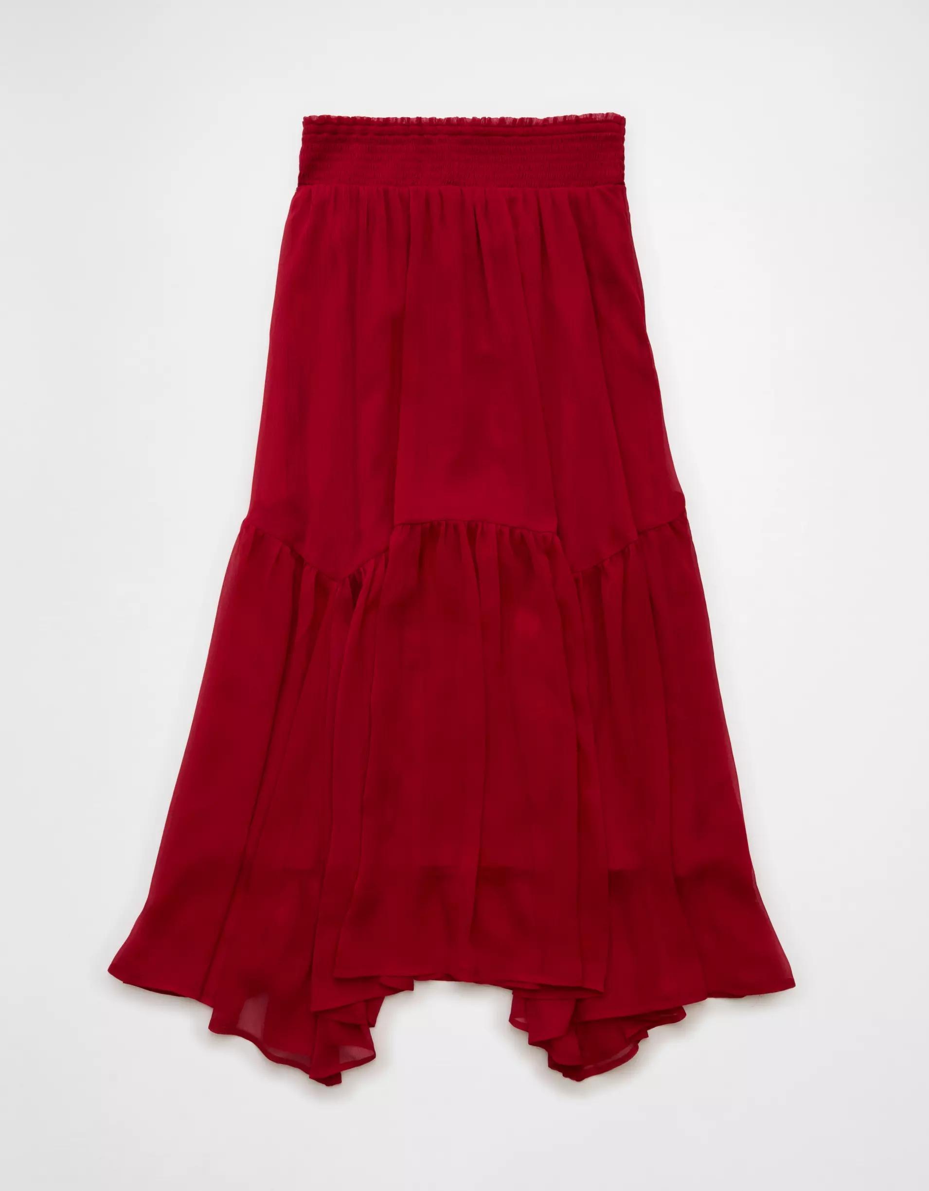 AE Smocked Handkerchief Hem Maxi Skirt Product Image