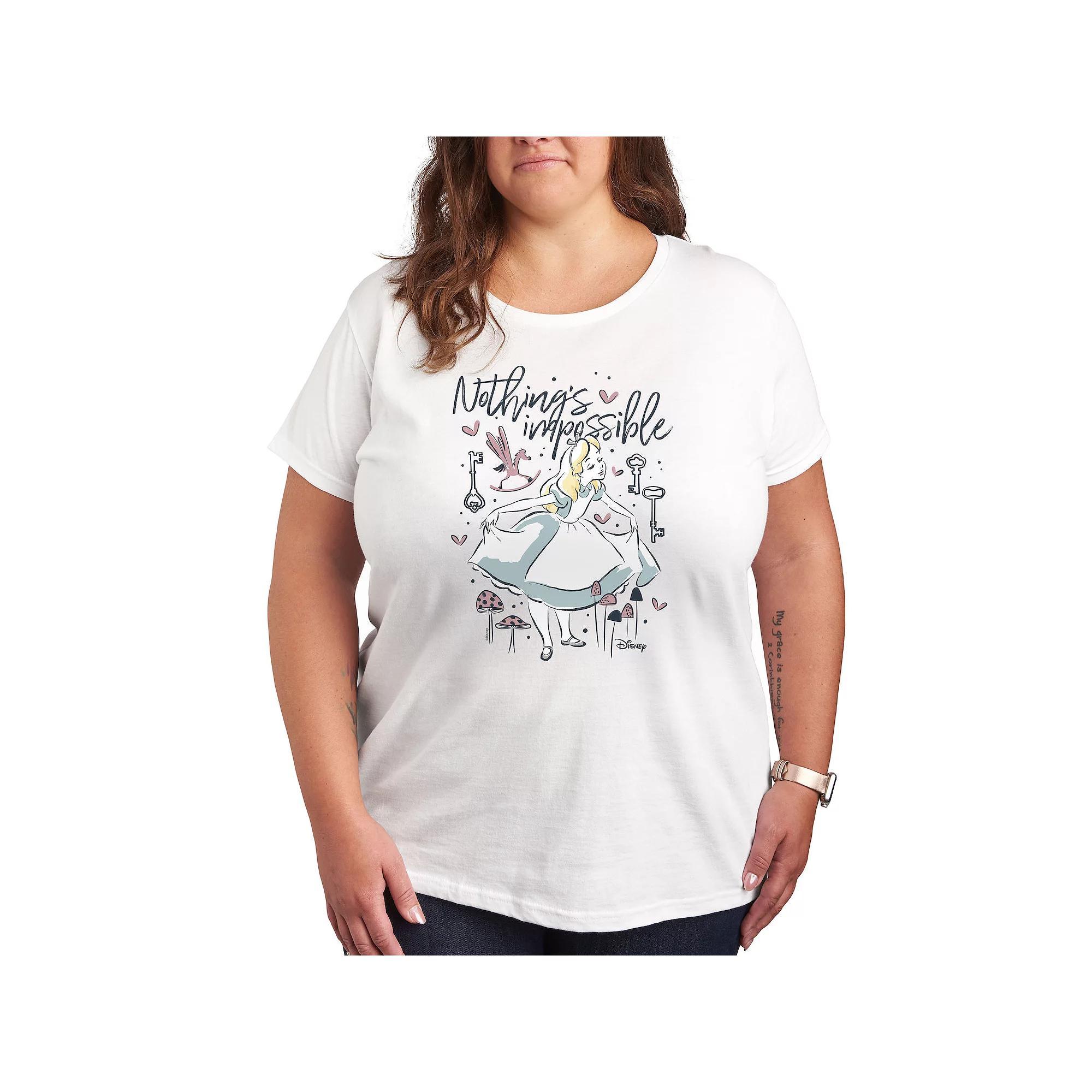 Disneys Alice in Wonderland Cheshire Cat Plus All Mad Graphic Tee, Womens Product Image