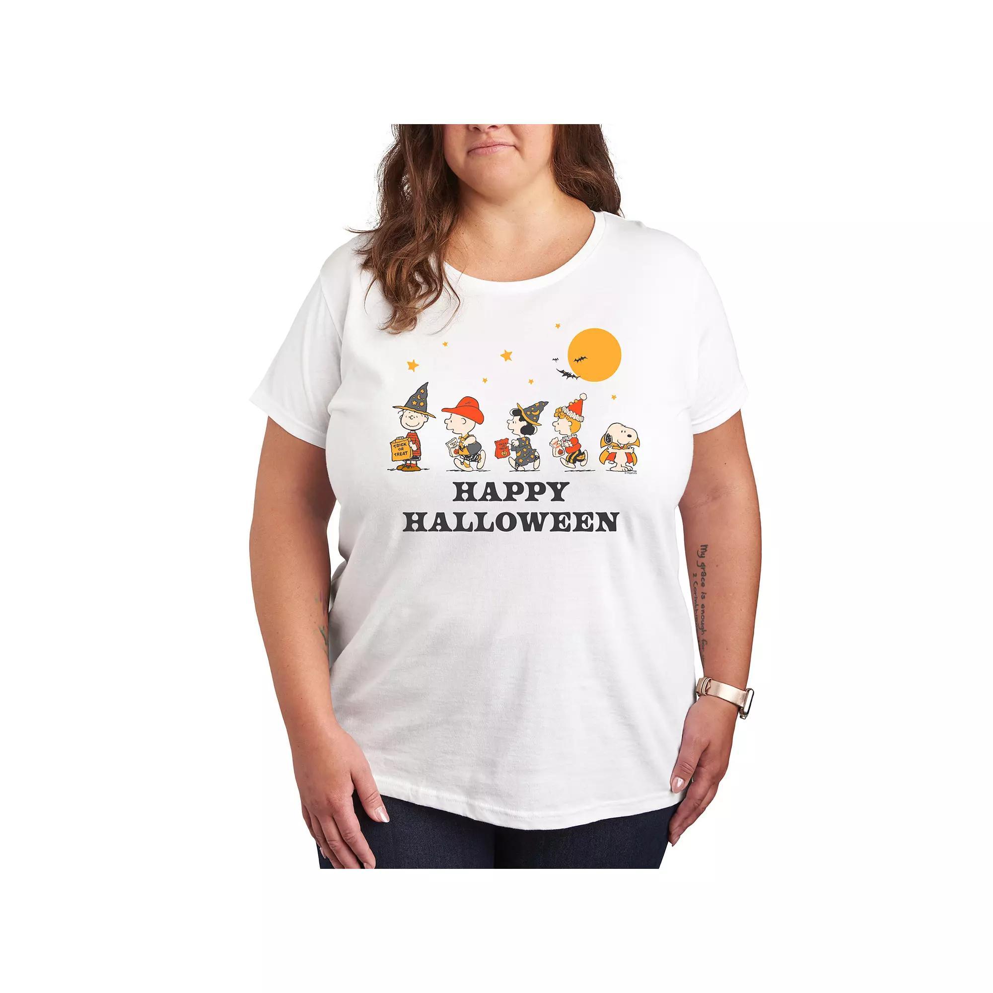 Plus Size Peanuts Retro Halloween Group Graphic Tee, Women's, Size: 1XL, White Product Image