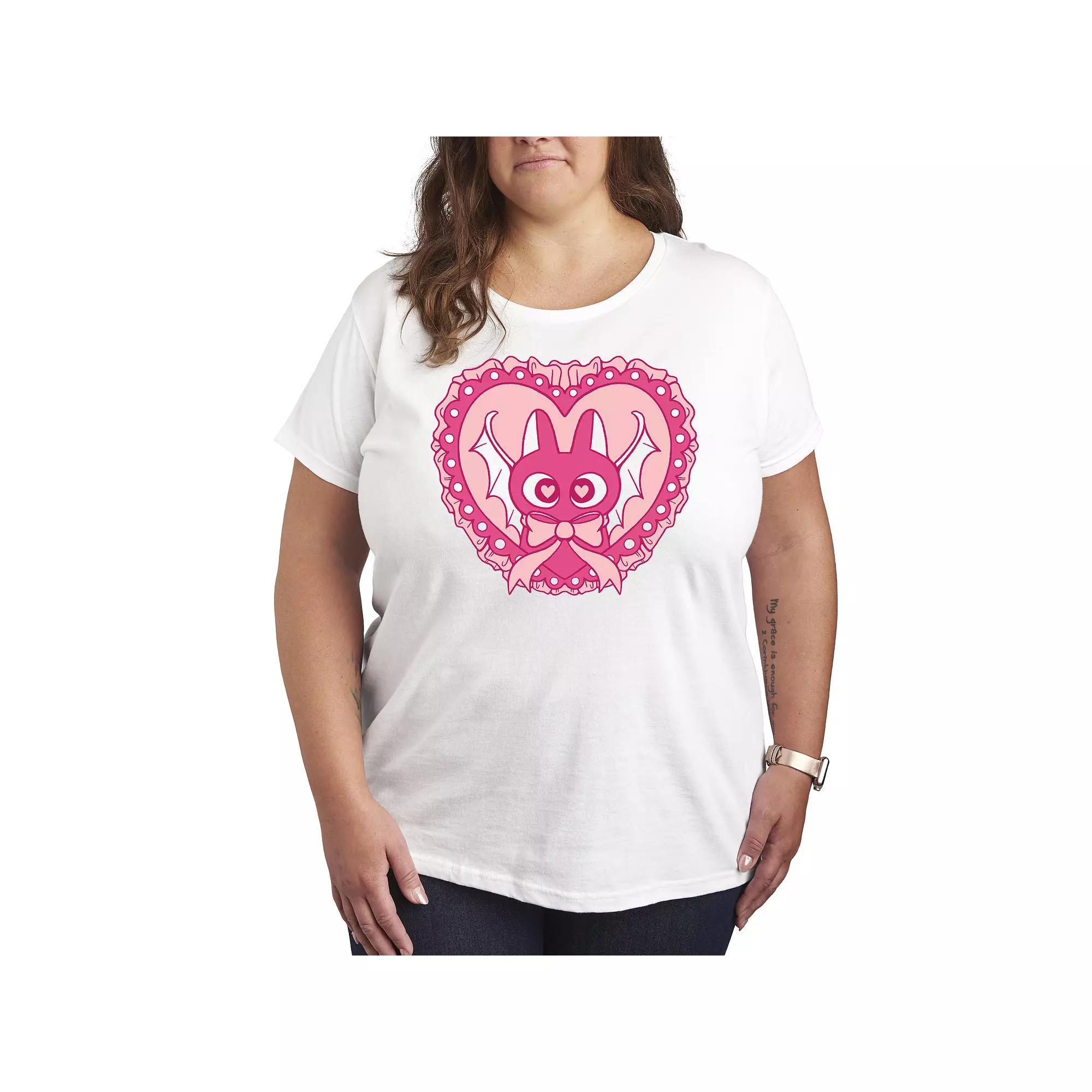 Plus Size Bat Cat Coquette Graphic Tee, Womens Blue Product Image