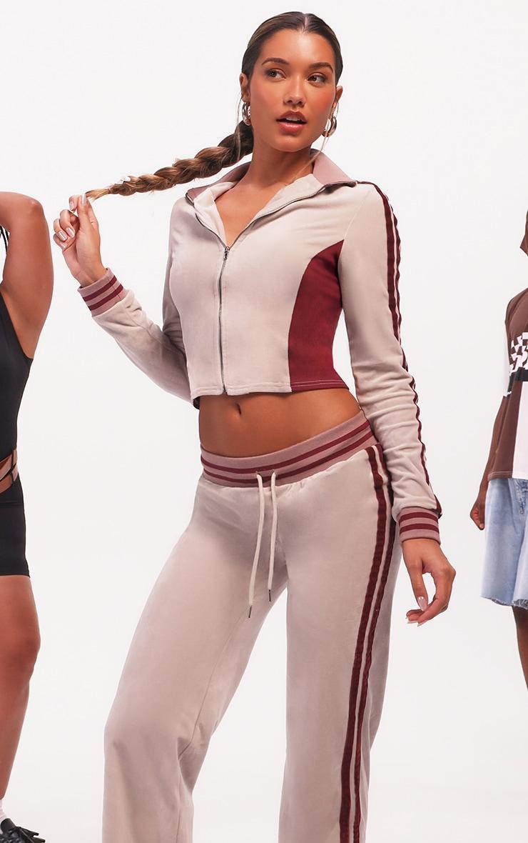 Purple Velvet Fitted Front Zip Track Top Product Image