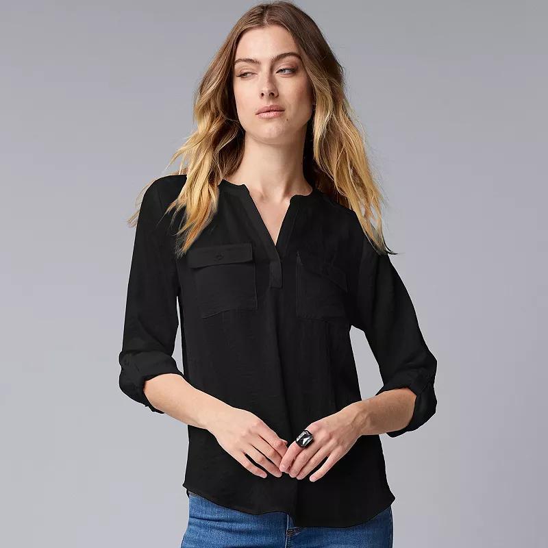 Women's Simply Vera Vera Wang Roll-Tab Popover Blouse, Size: Medium, Deep Red Product Image