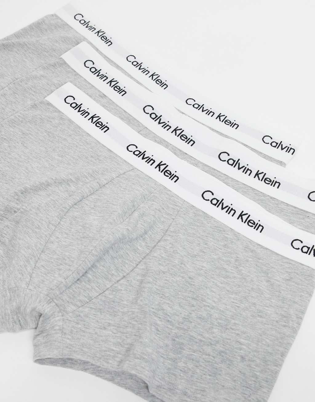 Calvin Klein Cotton Stretch 3 pack low rise boxer briefs with logo waistband in gray Product Image