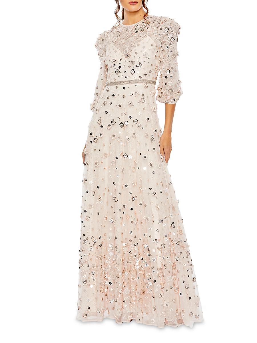 Womens Floral-Appliqu Tulle A-Line Gown Product Image