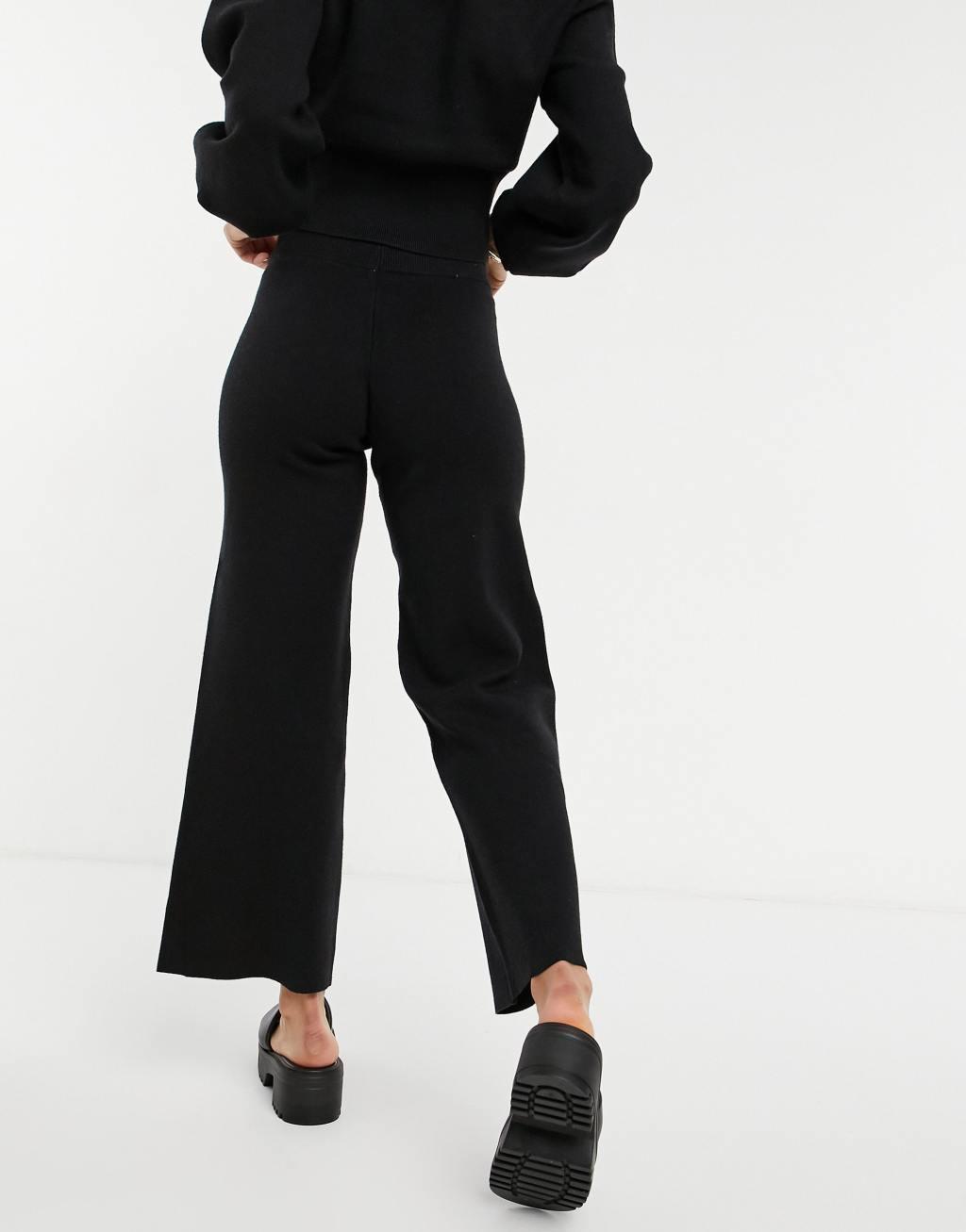 ASOS DESIGN mix & match lounge premium knitted straight leg pants in black Product Image