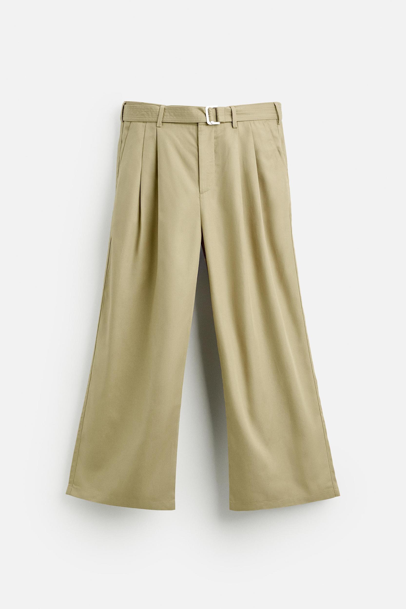 BELTED LYOCELL- COTTON PANTS Product Image