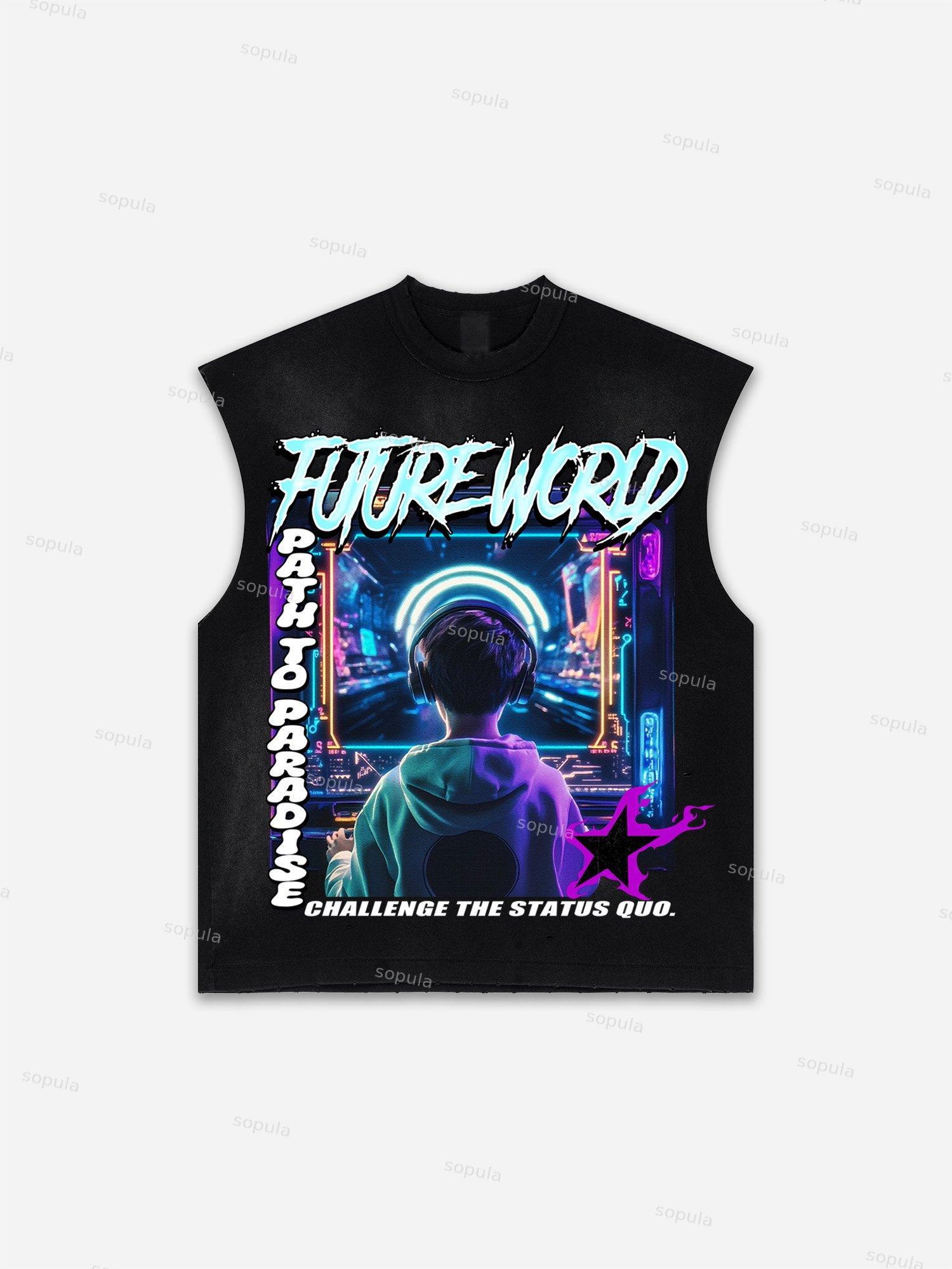 Future World Brainstorming Graphic Print Distressed Tank Top Product Image