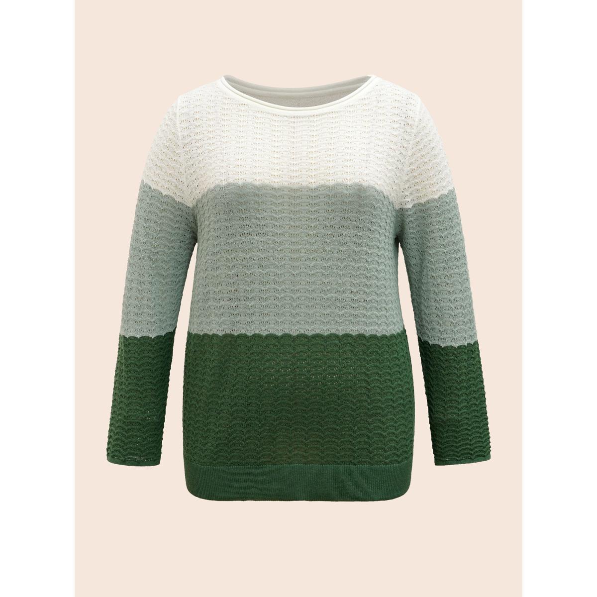 Plus Size Color Contrast Boat Neck Lightweight Pullover Moss Women Casual Loose Long Sleeve Boat Neck Everyday Pullovers BloomChic 12/L Product Image