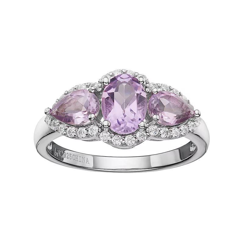 Gemminded Sterling Silver Amethyst & White Topaz 3-Stone Halo Ring, Women's, Size: 6, Purple Product Image