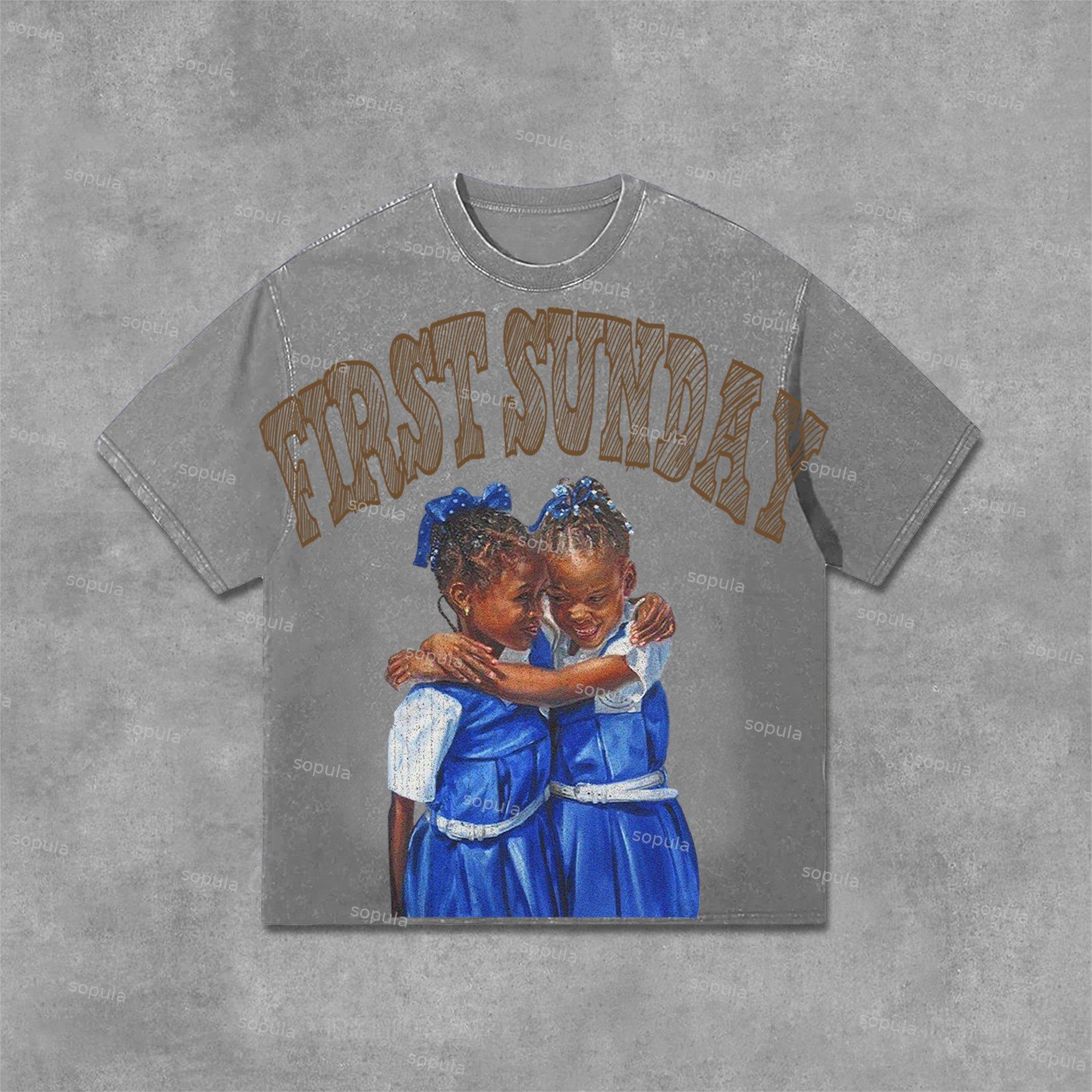 Sopula Retro First Sunday Faith Graphic Print Acid Washed T-Shirt Product Image