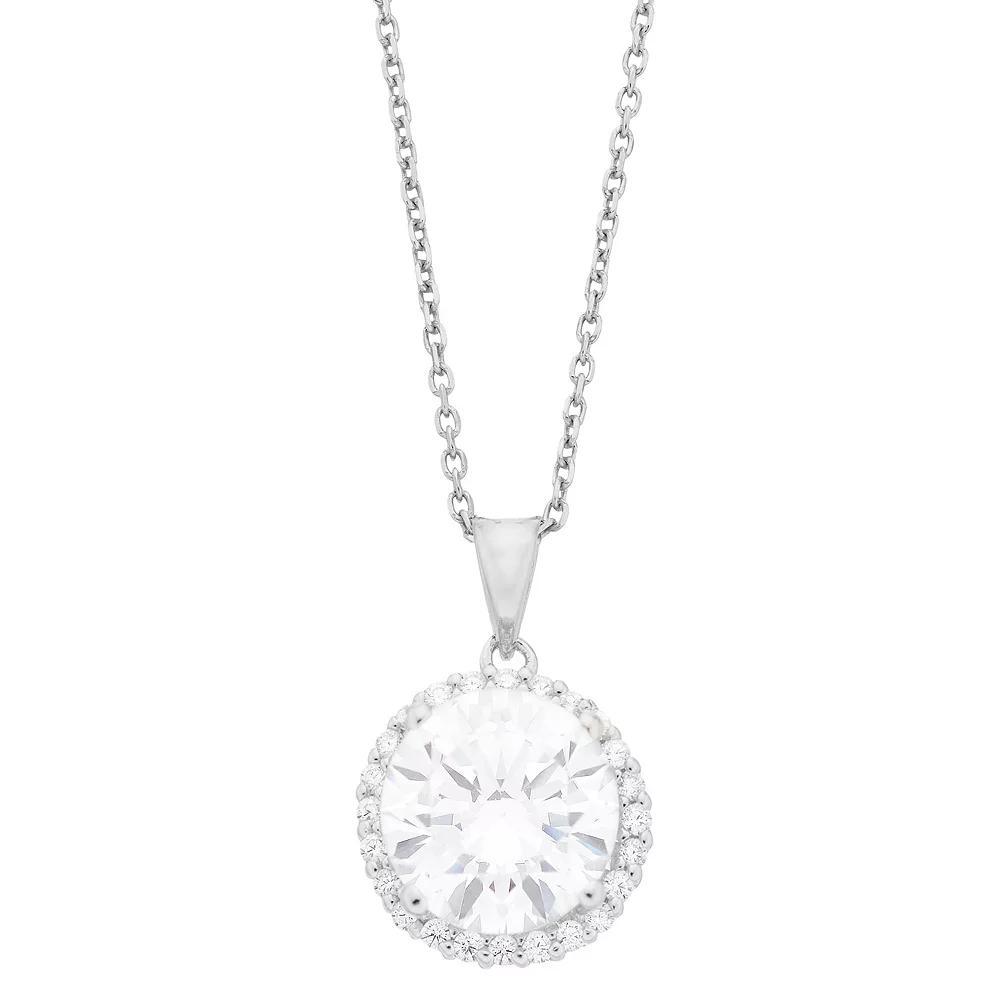 Sterling Silver Cubic Zirconia Halo Pendant Necklace, Women's, Size: 18" Product Image