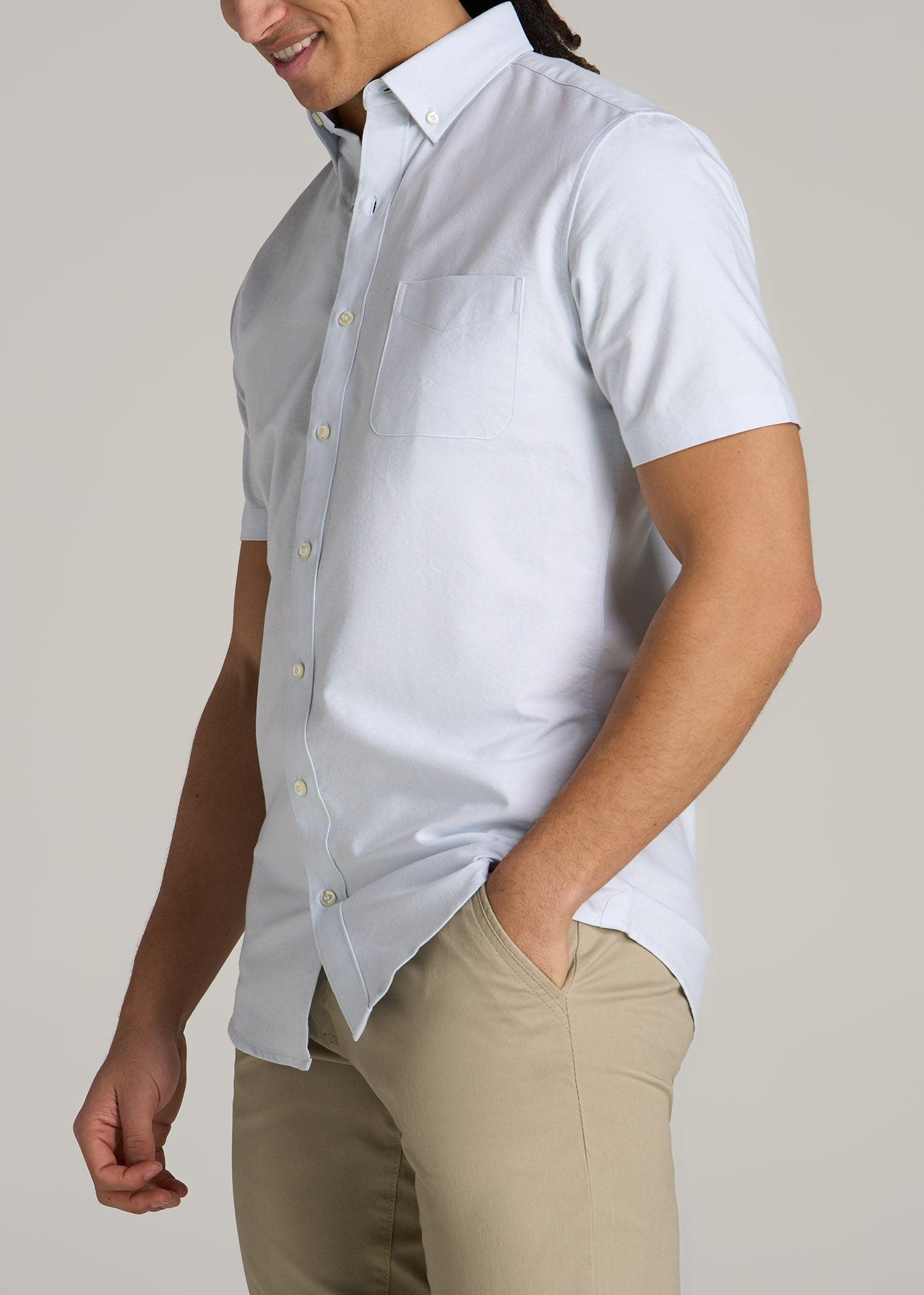 Short Sleeve Oxford Button Shirt For Tall Men in Light Blue Product Image