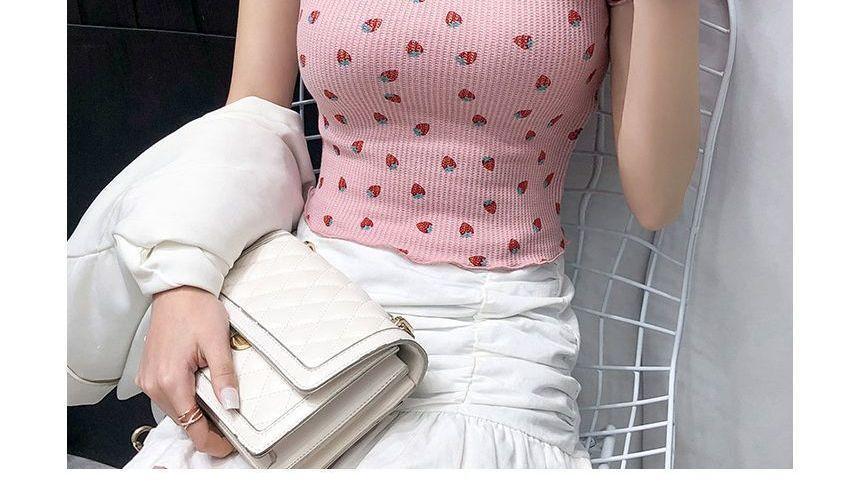 Short-Sleeve Crew Neck Strawberry Print T-Shirt Product Image