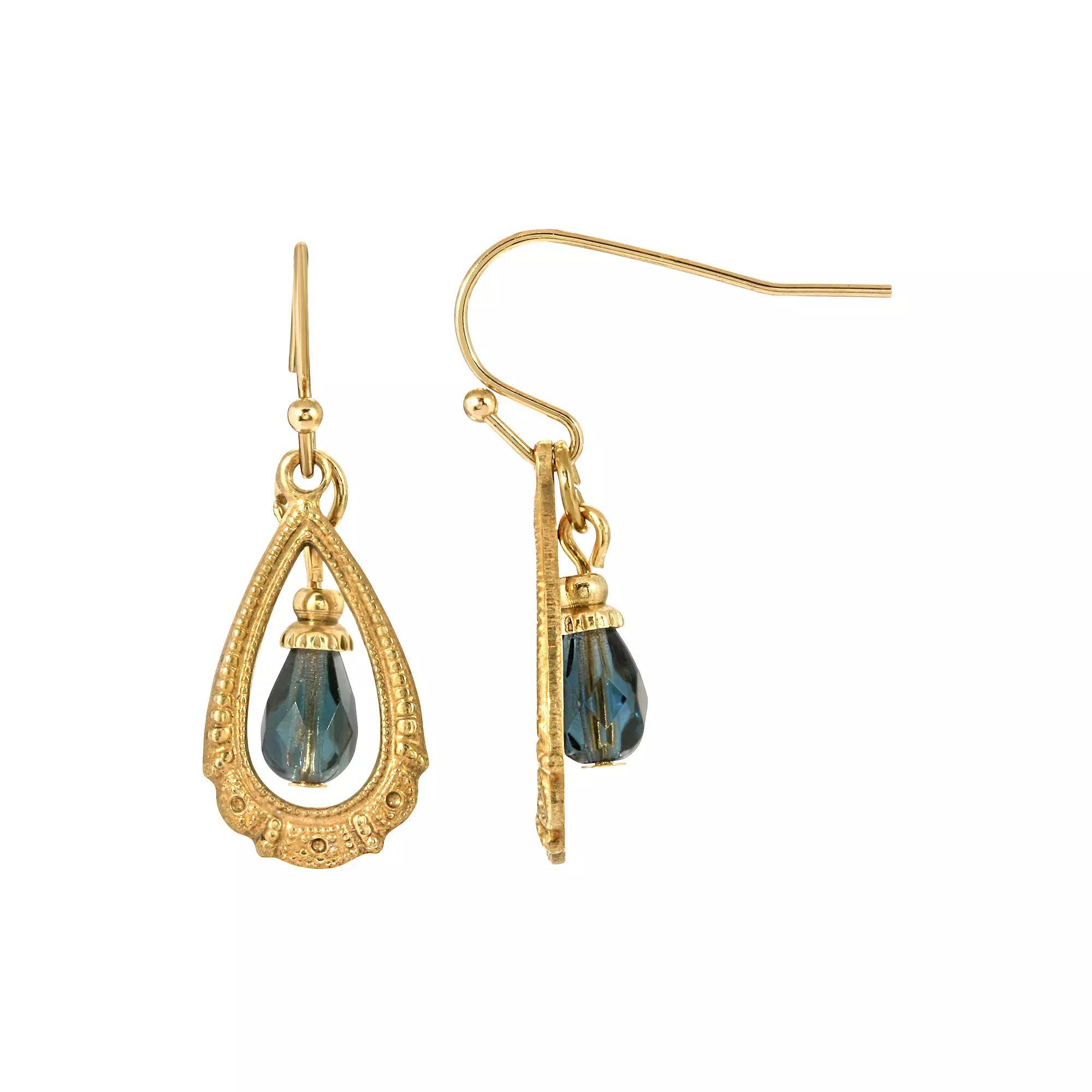 1928 Gold Tone Blue Bead Teardrop Earrings, Womens Product Image