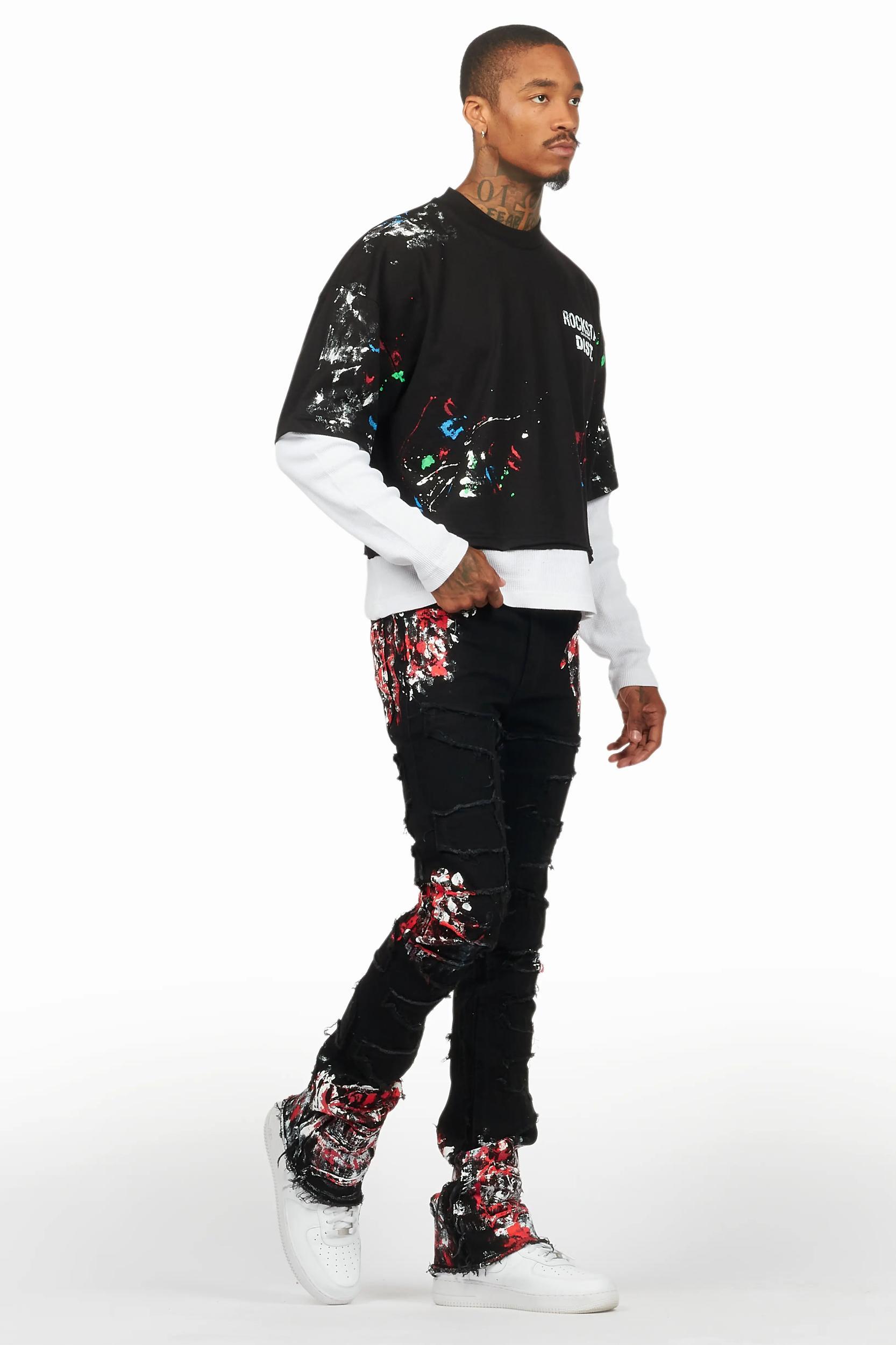 Kodak Black/Red Painter Stacked Flare Fringe Jean Male Product Image
