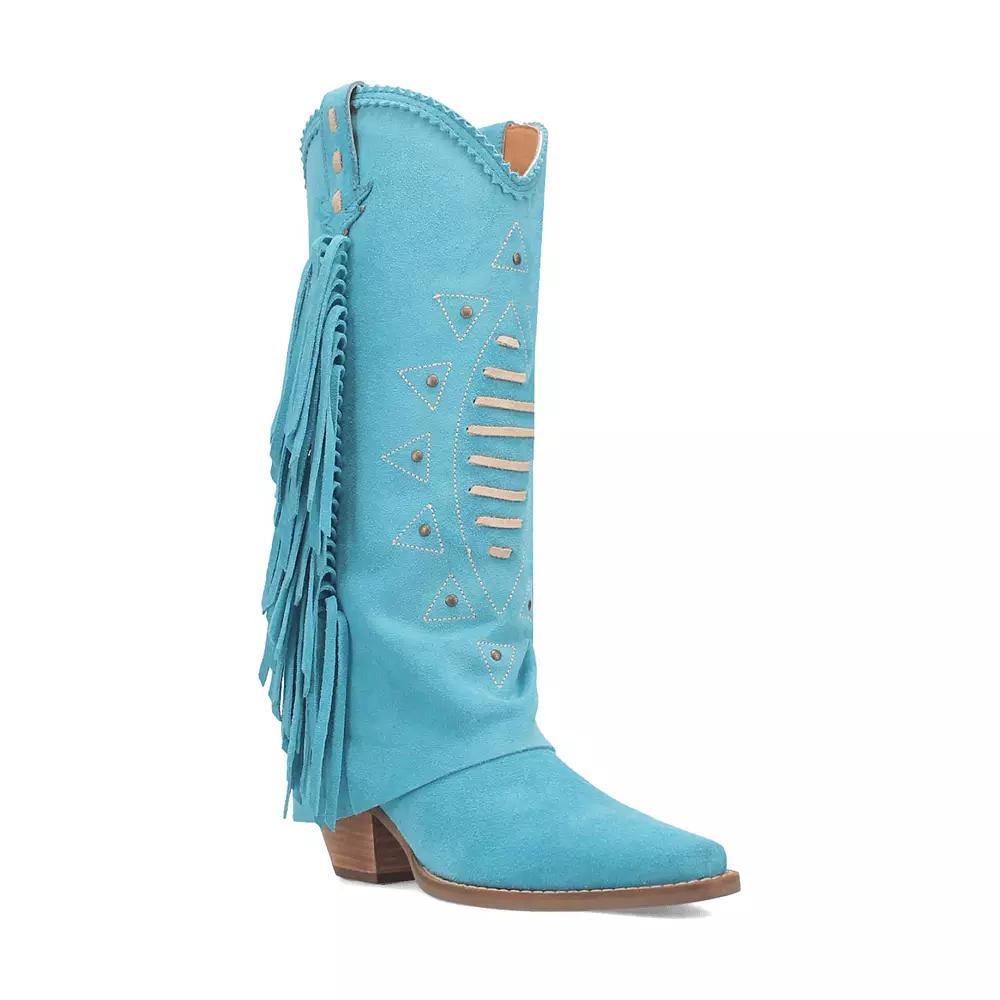 Dingo Women's Spirit Trail Side Fringed Leather Cowboy Boots, Size: 10, Blue Product Image