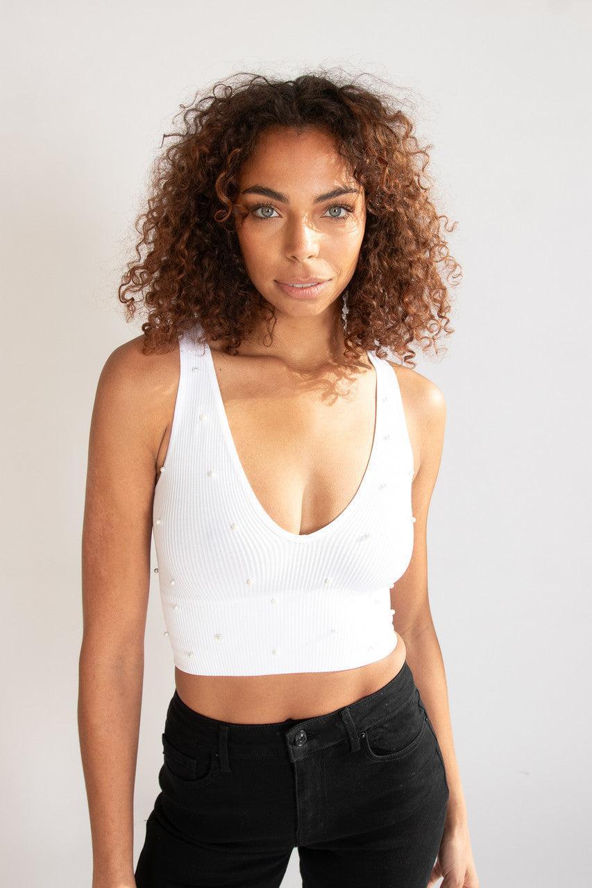 Pearl Detail Deep V Crop Tank Product Image