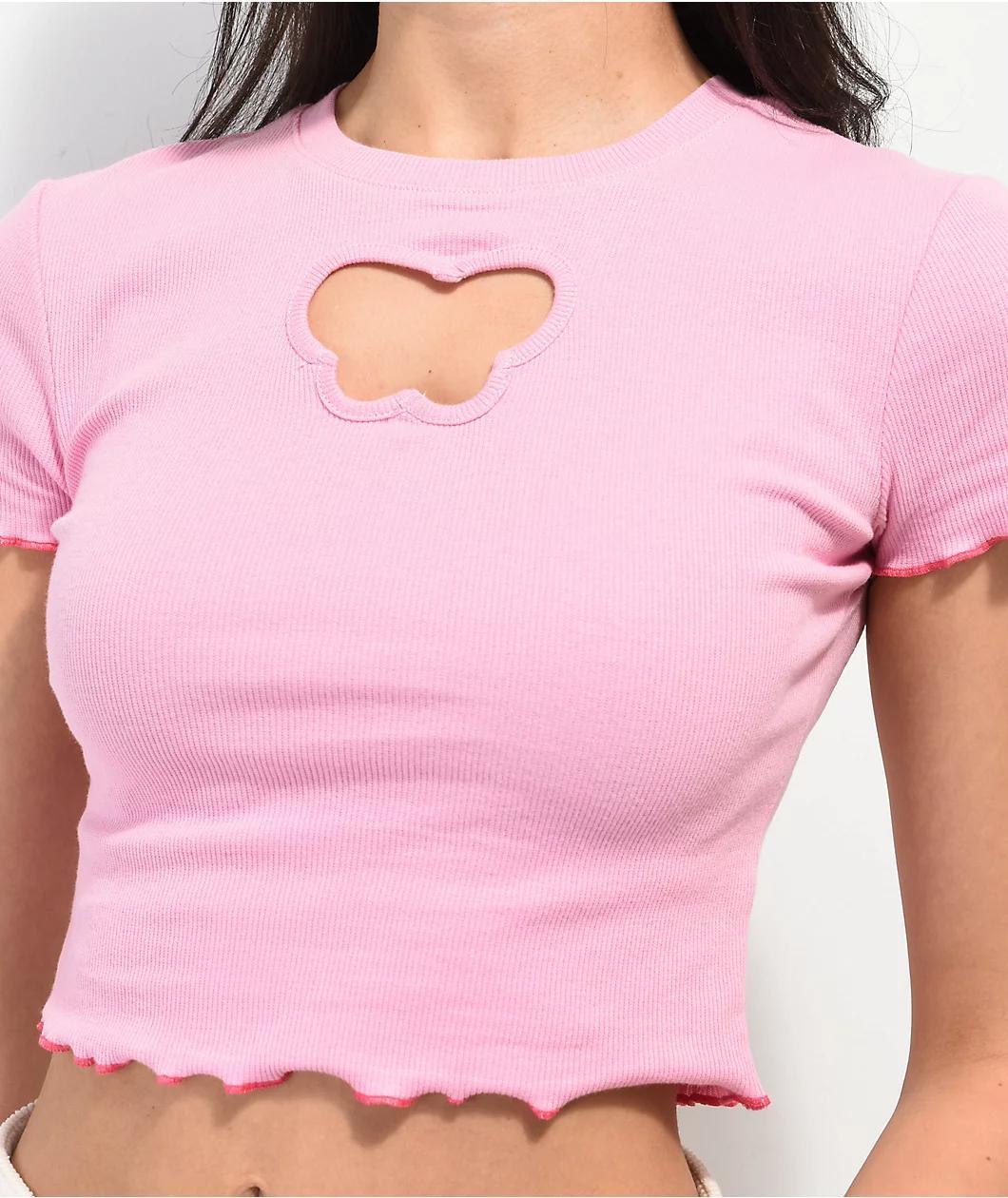 A.LAB Katrina Butterfly Cutout Pink Crop T-Shirt Product Image