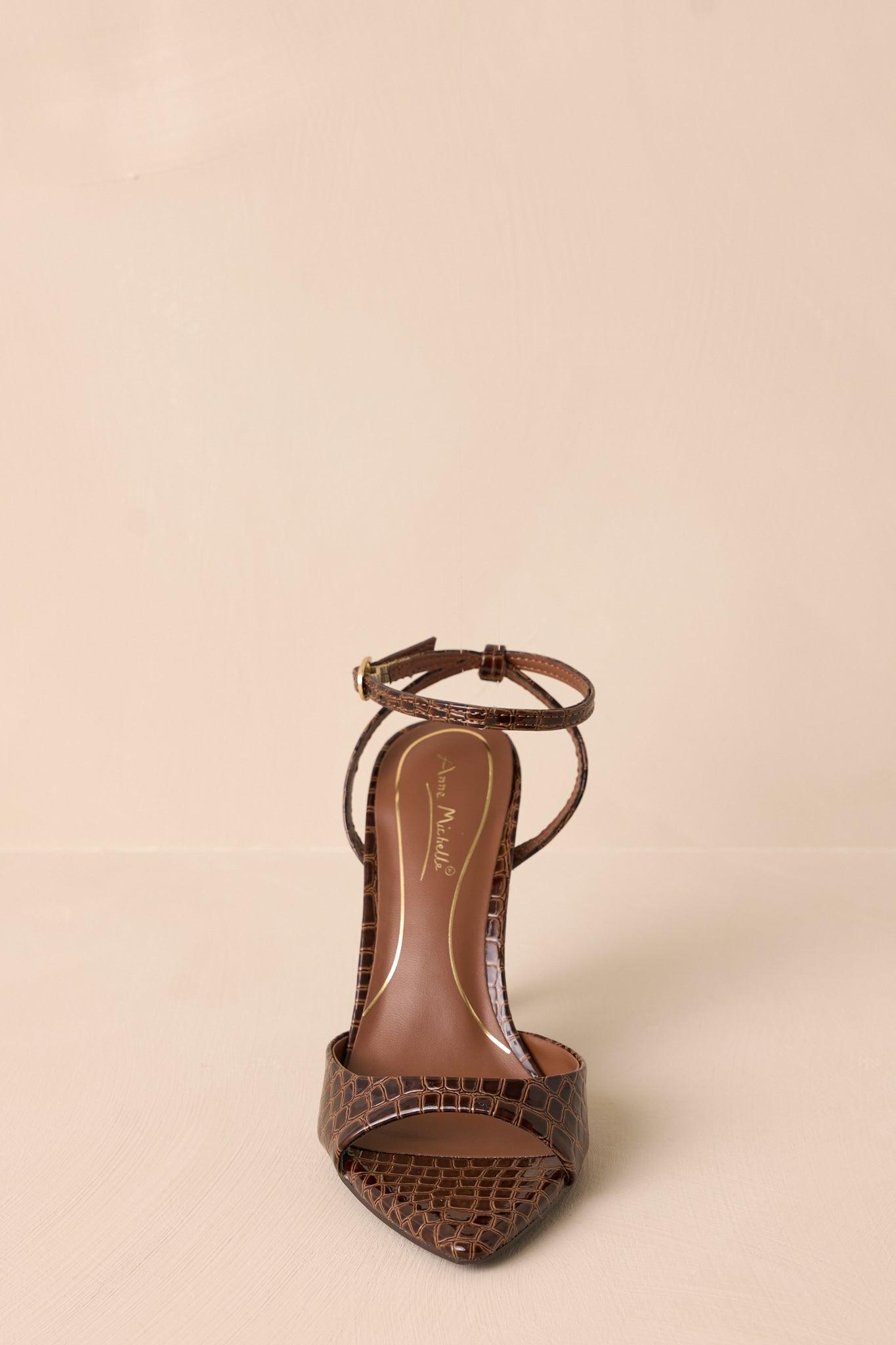Chasing Perfection Dark Brown Pointed-Toe Ankle Strap Heels Product Image