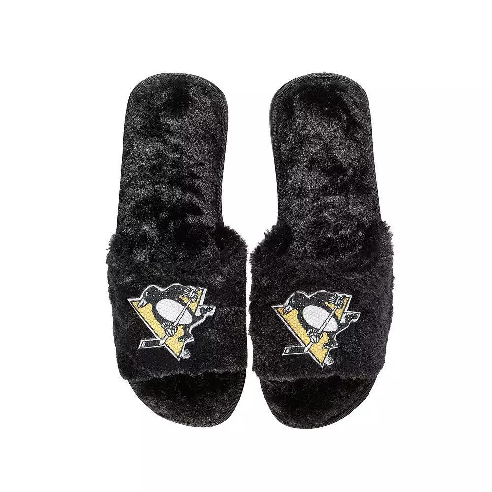 Women's FOCO Black Pittsburgh Penguins Rhinestone Fuzzy Slippers, Size: XL Product Image