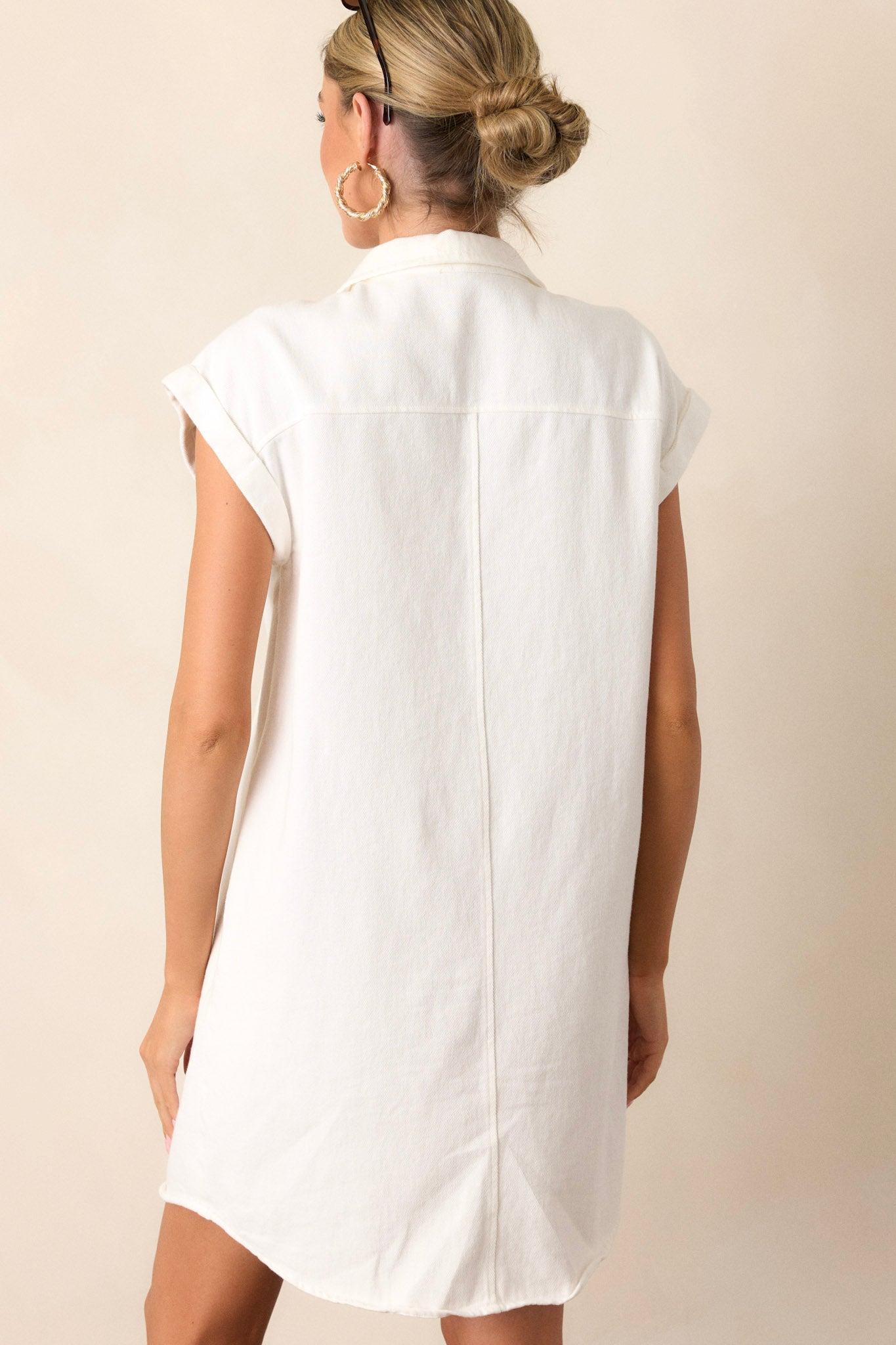 Stop & Stare White Denim Button Front Mini Dress Product Image