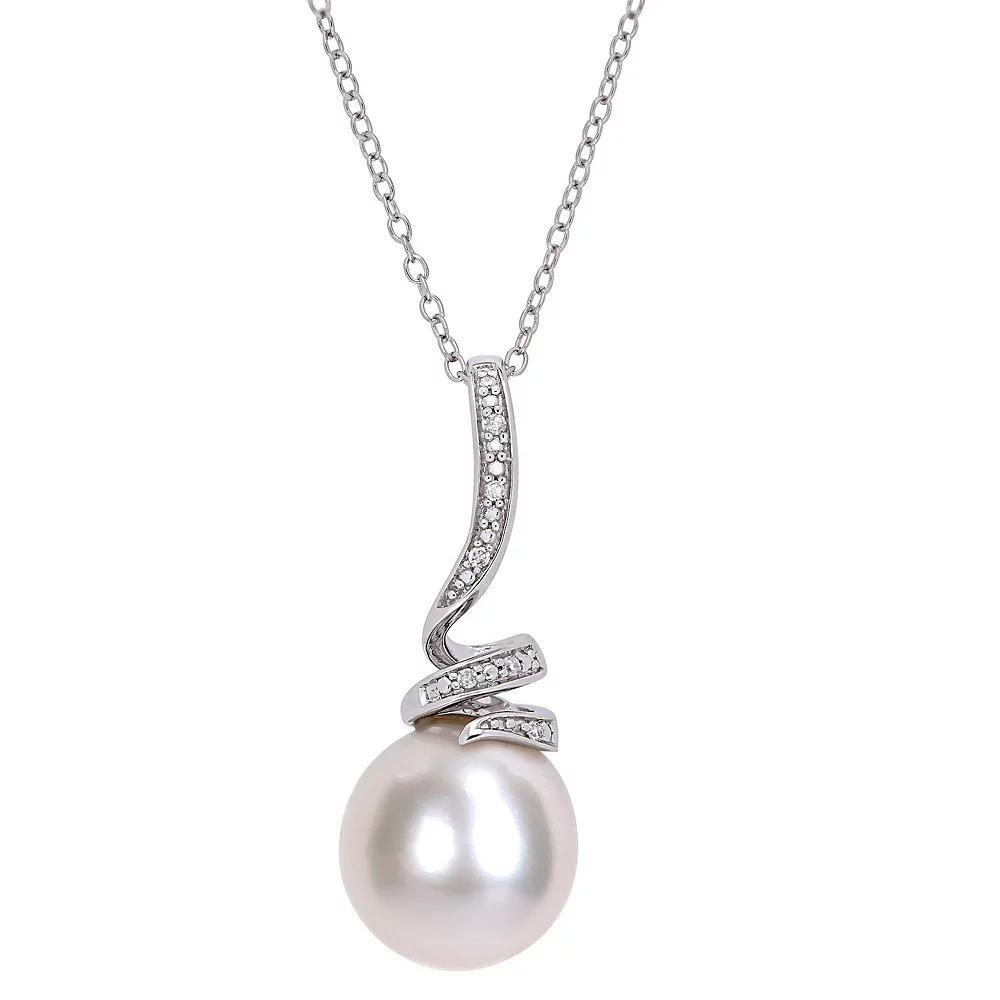 Stella Grace Sterling Silver Freshwater Cultured Pearl & Diamond Accent Swirl Drop Pendant Necklace, Womens Product Image