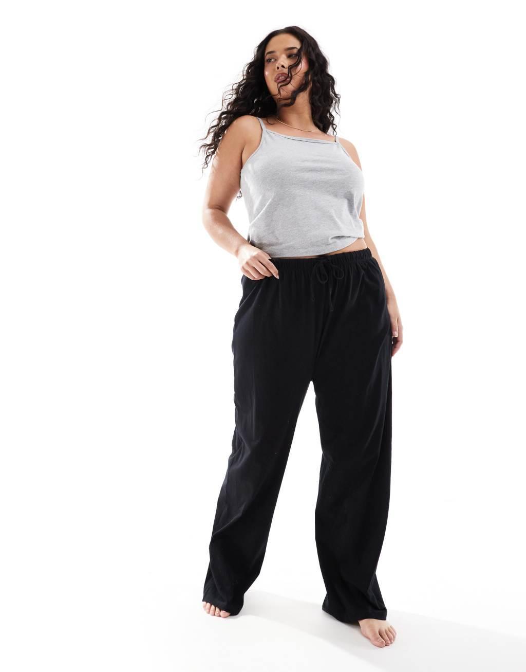 ASOS DESIGN Curve mix & match cotton pajama pants in black Product Image
