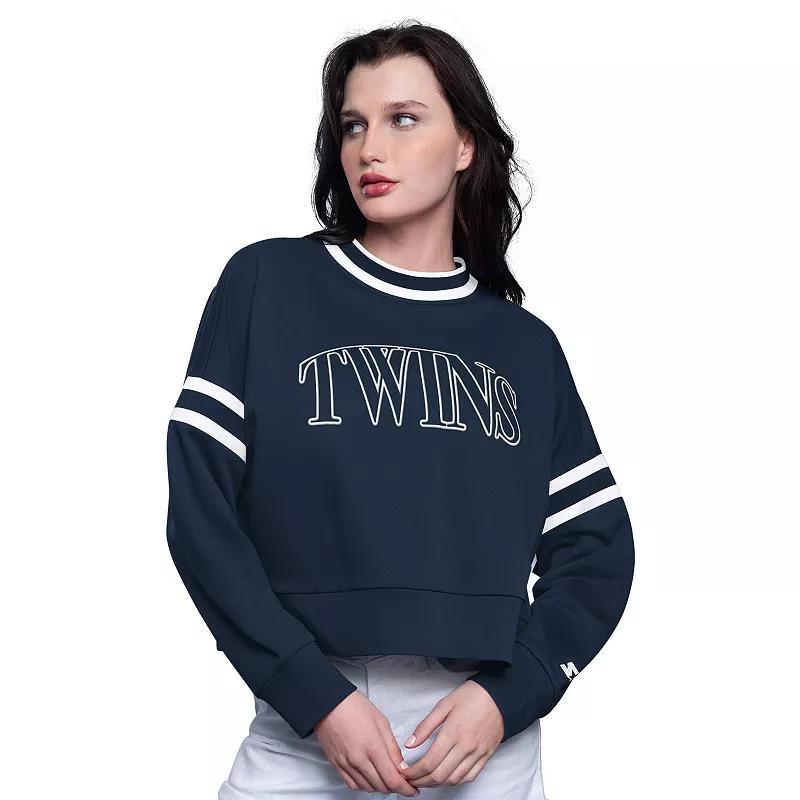 Womens Starter Blue Tampa Bay Lightning Power Play Cropped Pullover Sweatshirt Product Image
