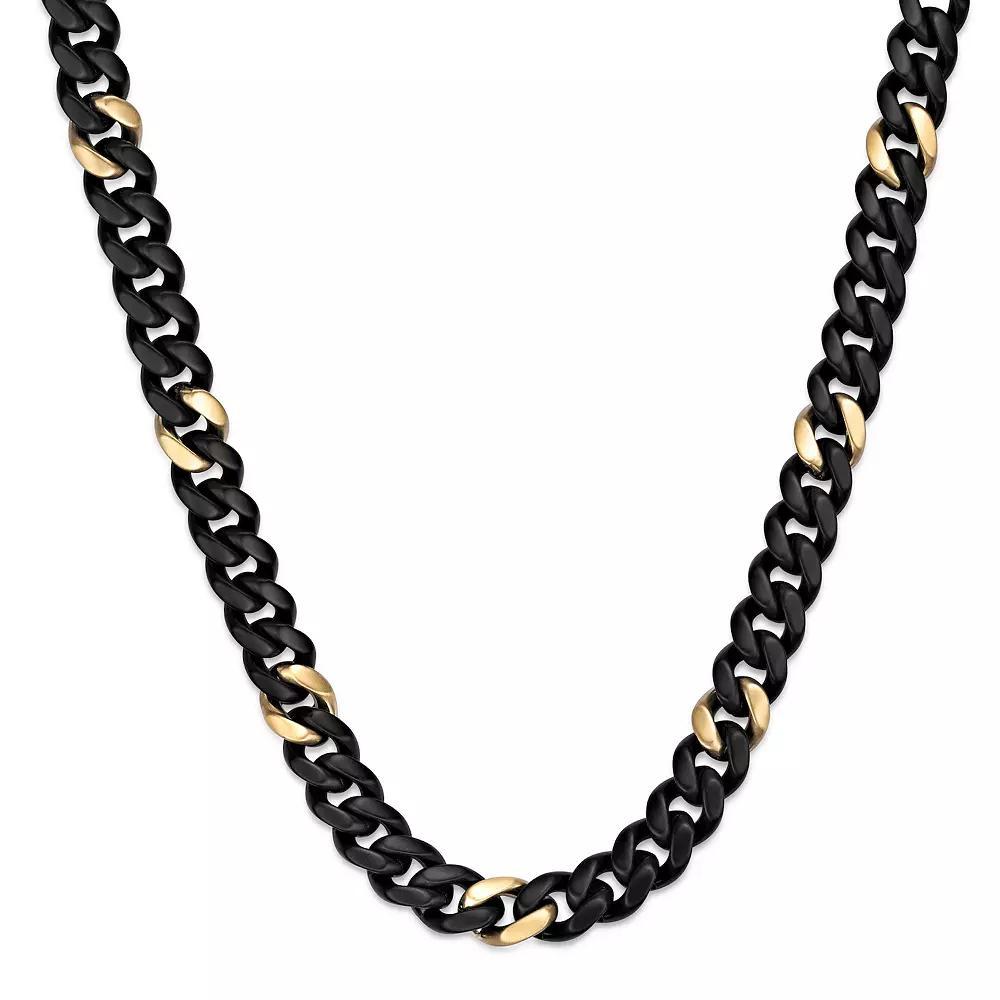 Men's LYNX 12 mm Matte Black Ion-Plated Stainless Steel Cuban Chain Necklace, Size: 24", Black Silver Tone Product Image