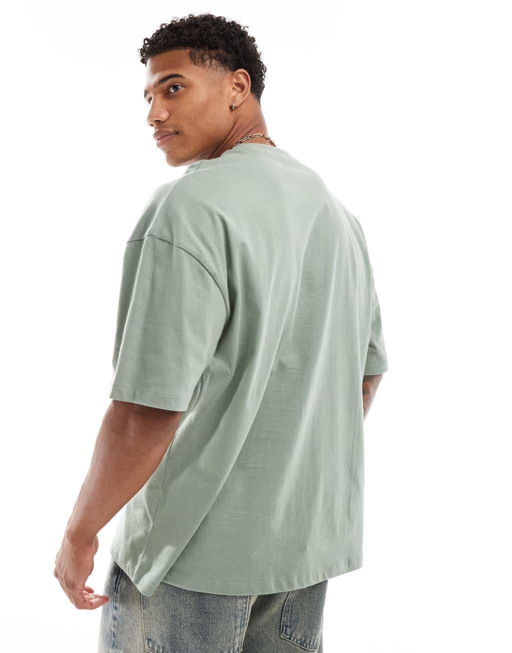 ASOS DESIGN essential 2 pack oversized t-shirts in brown and khaki green Product Image