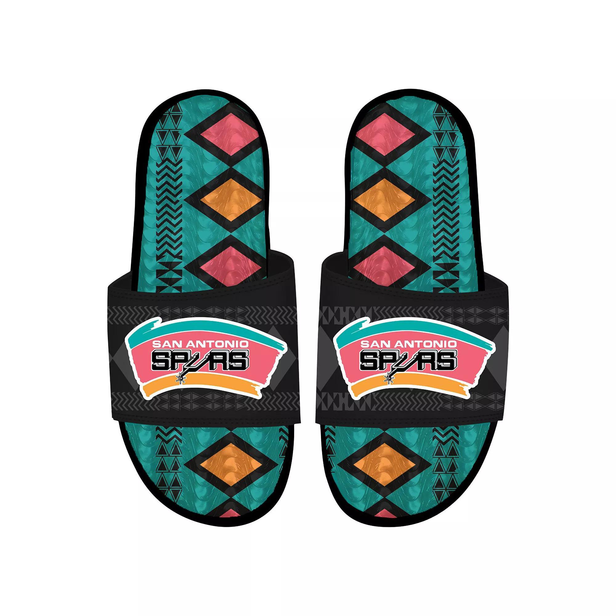 Men's ISlide Black San Antonio Spurs Shooting Touch Rwanda Pattern Gel Slide Sandals, Size: 9 Product Image