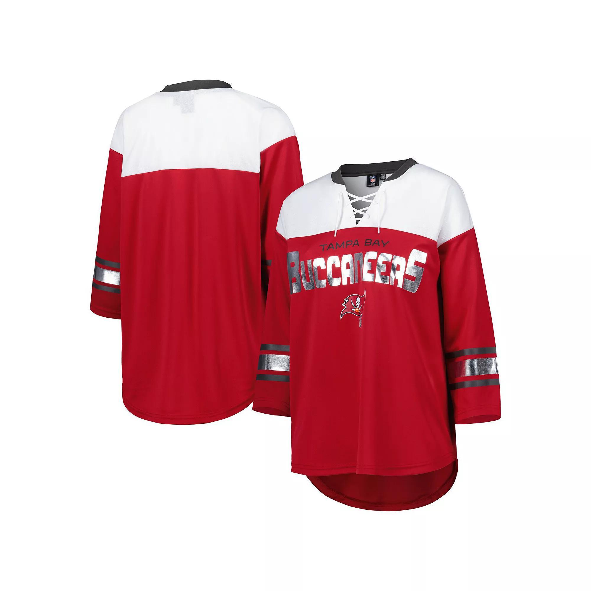 Women's G-III 4Her by Carl Banks Red/White Tampa Bay Buccaneers Double Team 3/4-Sleeve Lace-Up T-Shirt, Size: Medium Product Image