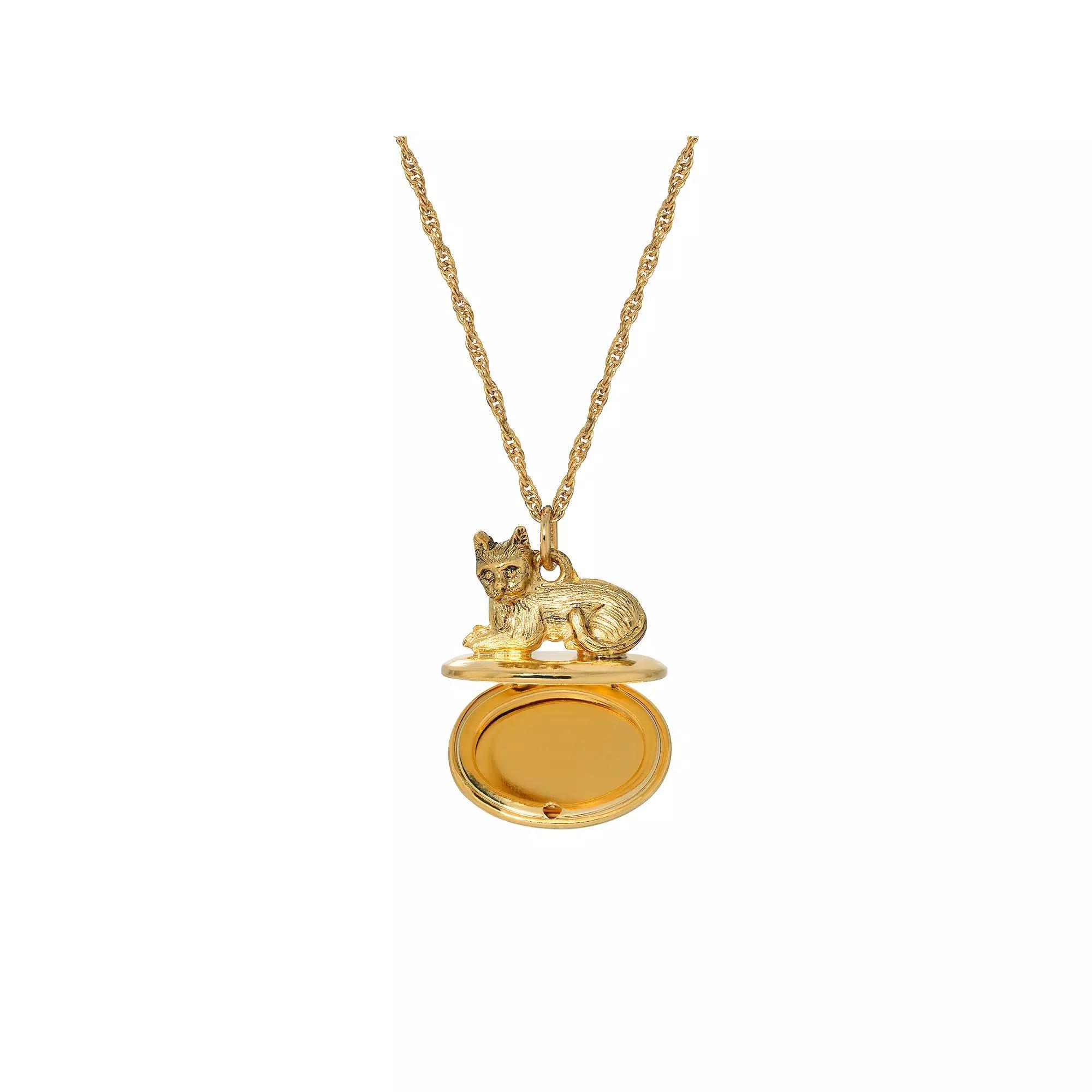 1928 Gold Tone Cat Locket Necklace, Womens, Yellow Product Image